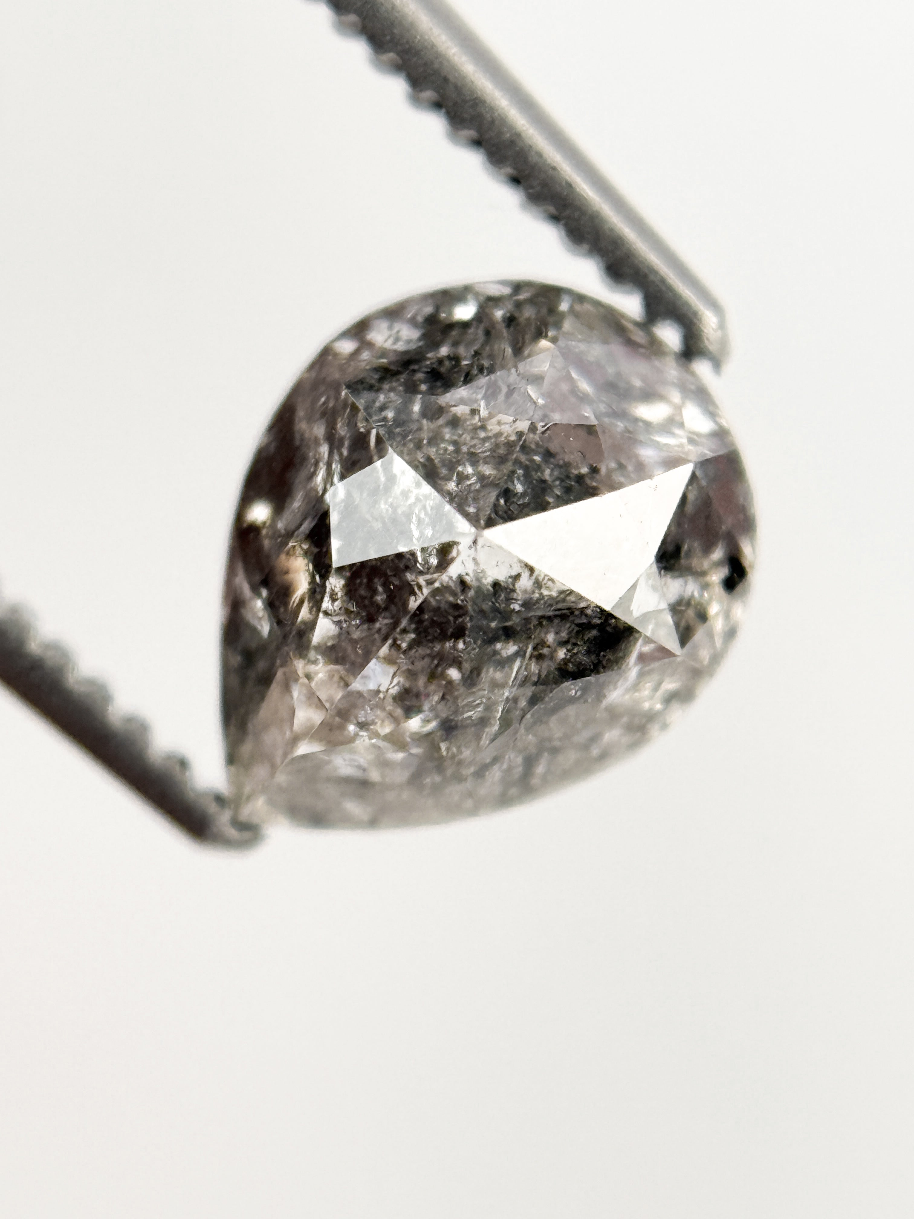 1.53 Ct Pear Rose Cut Grey Natural Galaxy Diamond