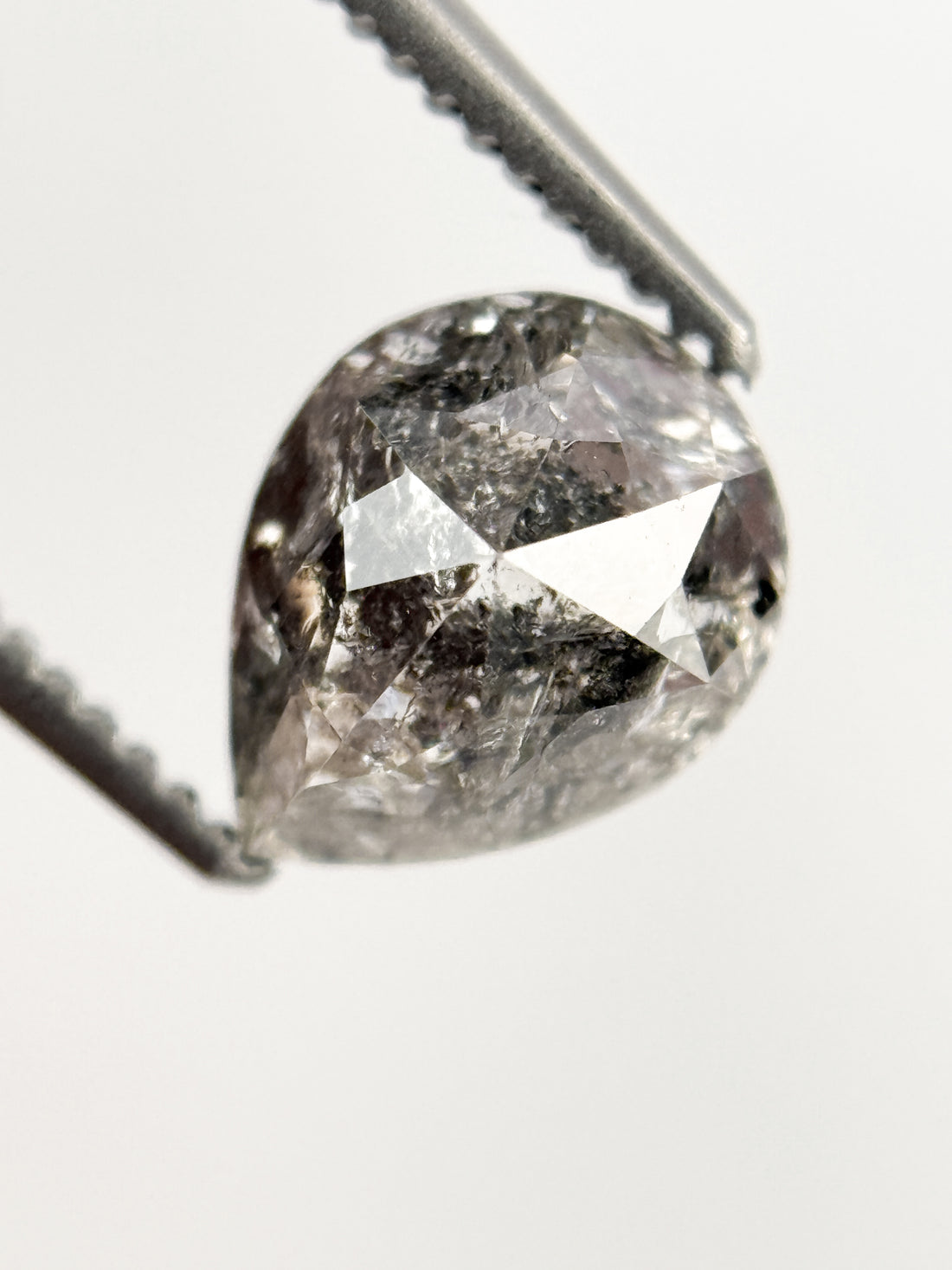 1.53 Ct Pear Rose Cut Grey Natural Galaxy Diamond