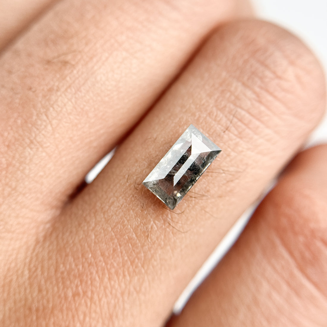 0.91 Ct Baguette Rose Cut Grey Natural Salt and Pepper Diamond