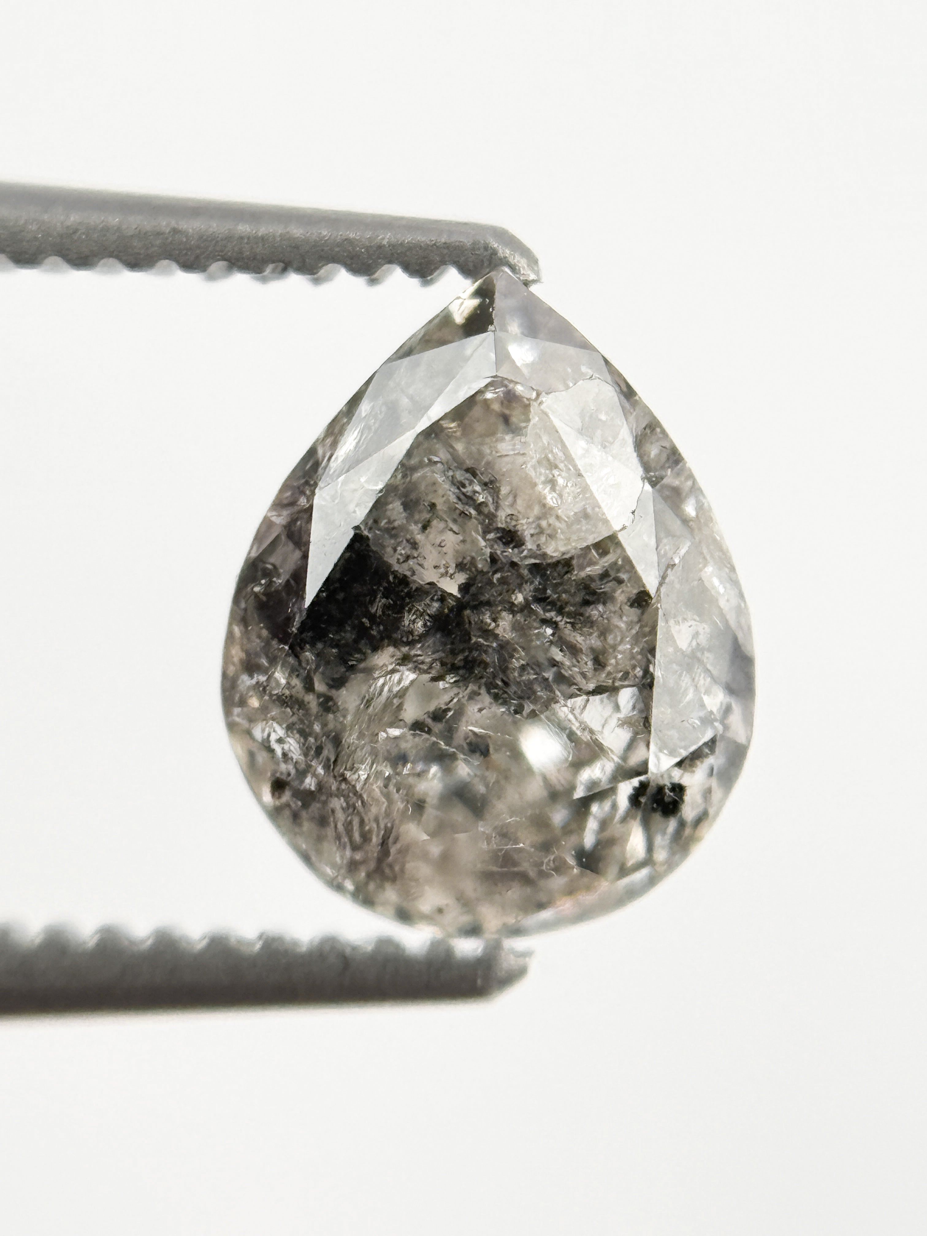 1.53 Ct Pear Rose Cut Grey Natural Galaxy Diamond
