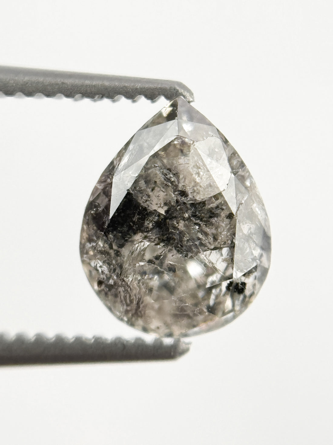 1.53 Ct Pear Rose Cut Grey Natural Galaxy Diamond