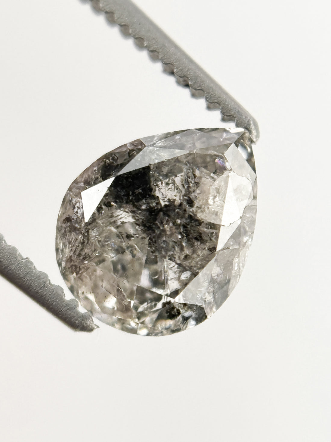 1.53 Ct Pear Rose Cut Grey Natural Galaxy Diamond
