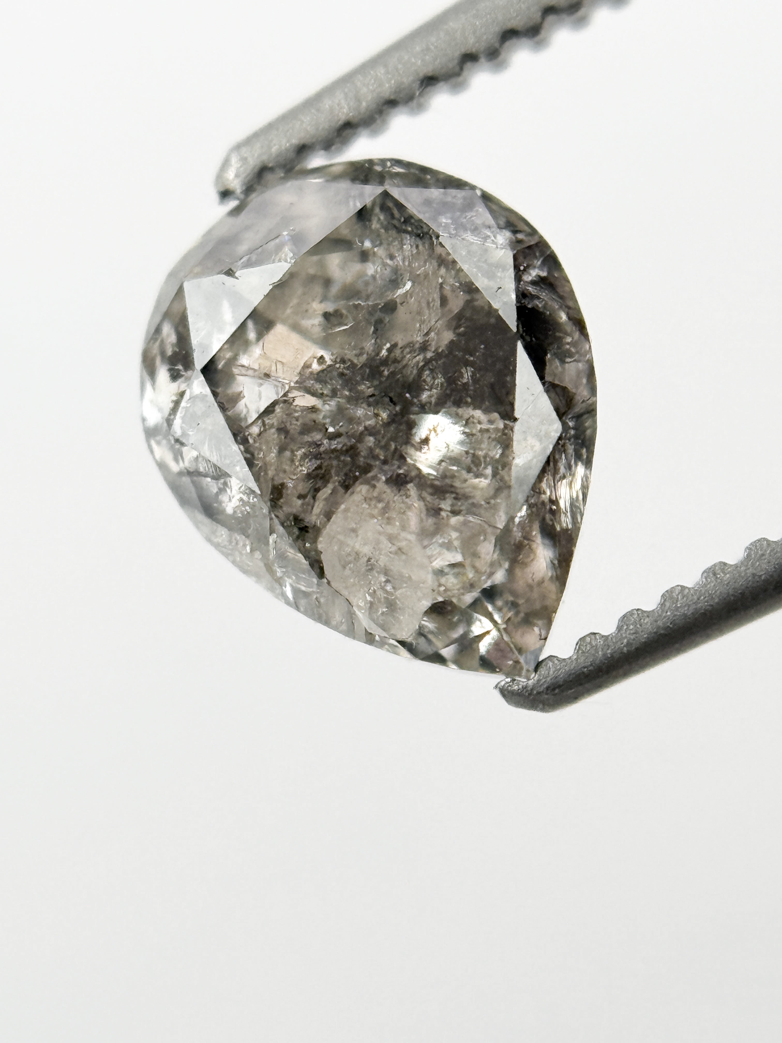 1.53 Ct Pear Rose Cut Grey Natural Galaxy Diamond