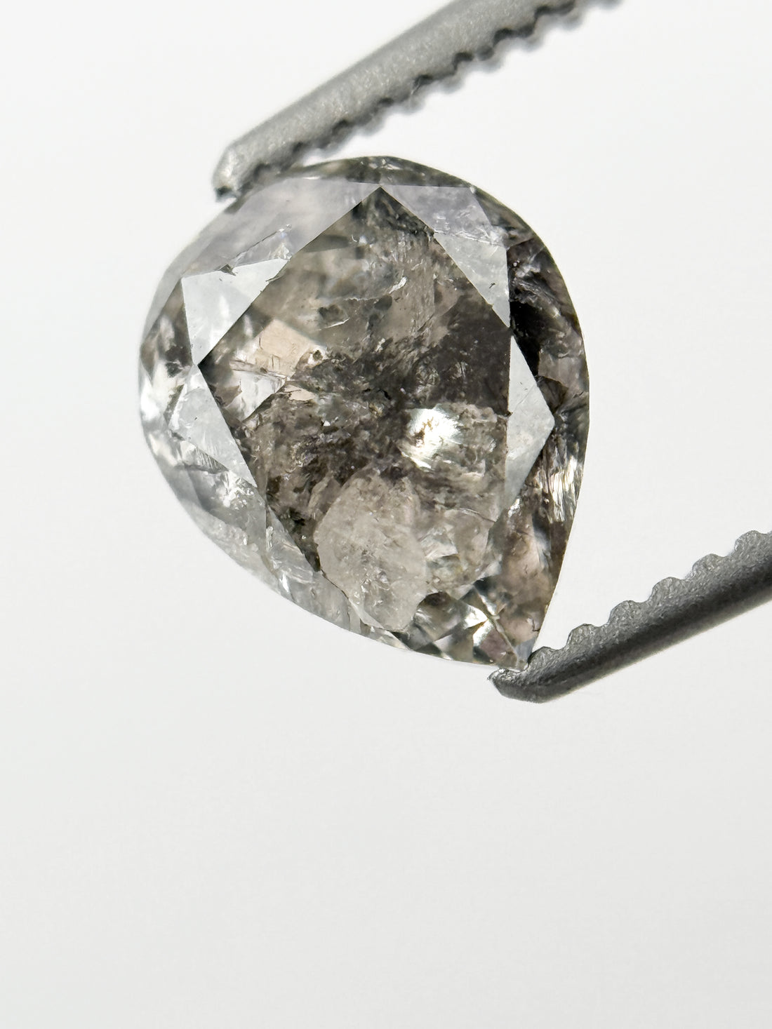 1.53 Ct Pear Rose Cut Grey Natural Galaxy Diamond