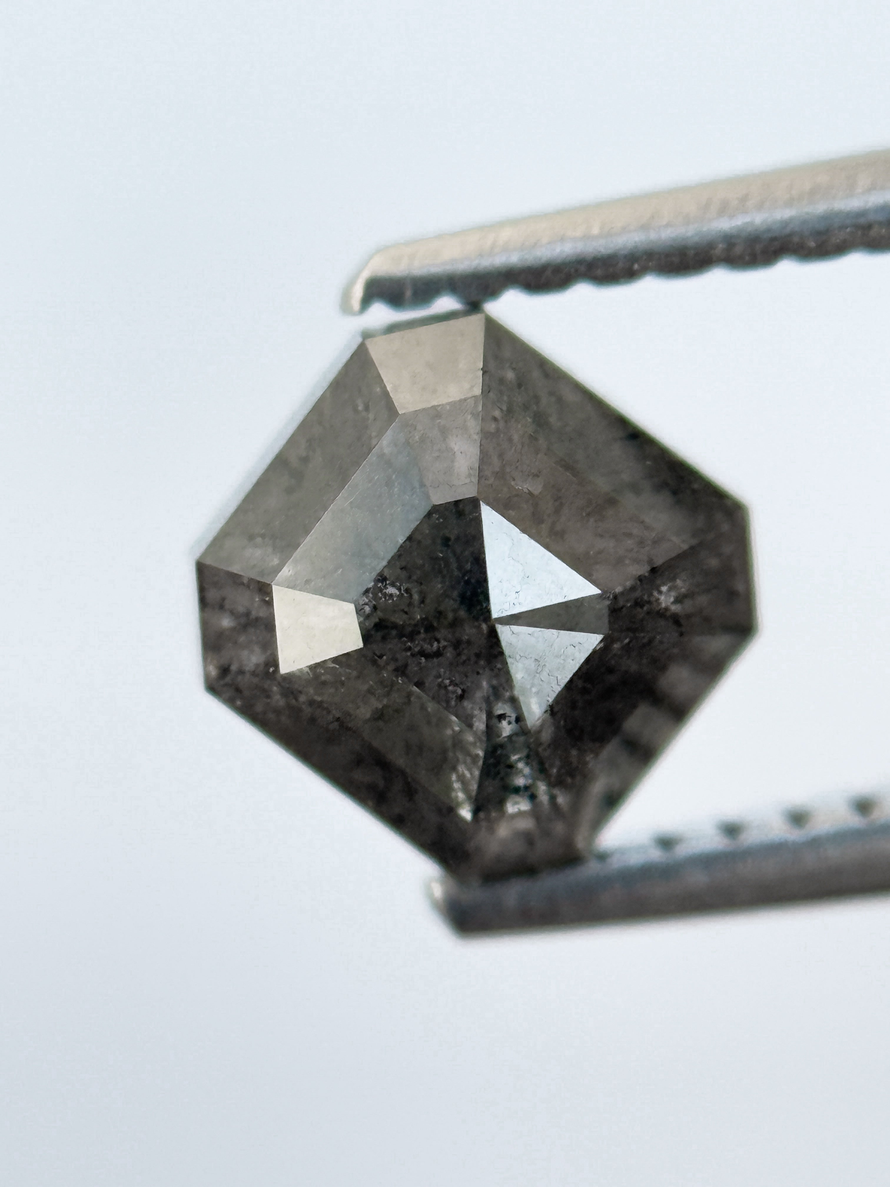 1.33 Ct Emerald Rose Cut Grey Natural Salt and Pepper Diamond