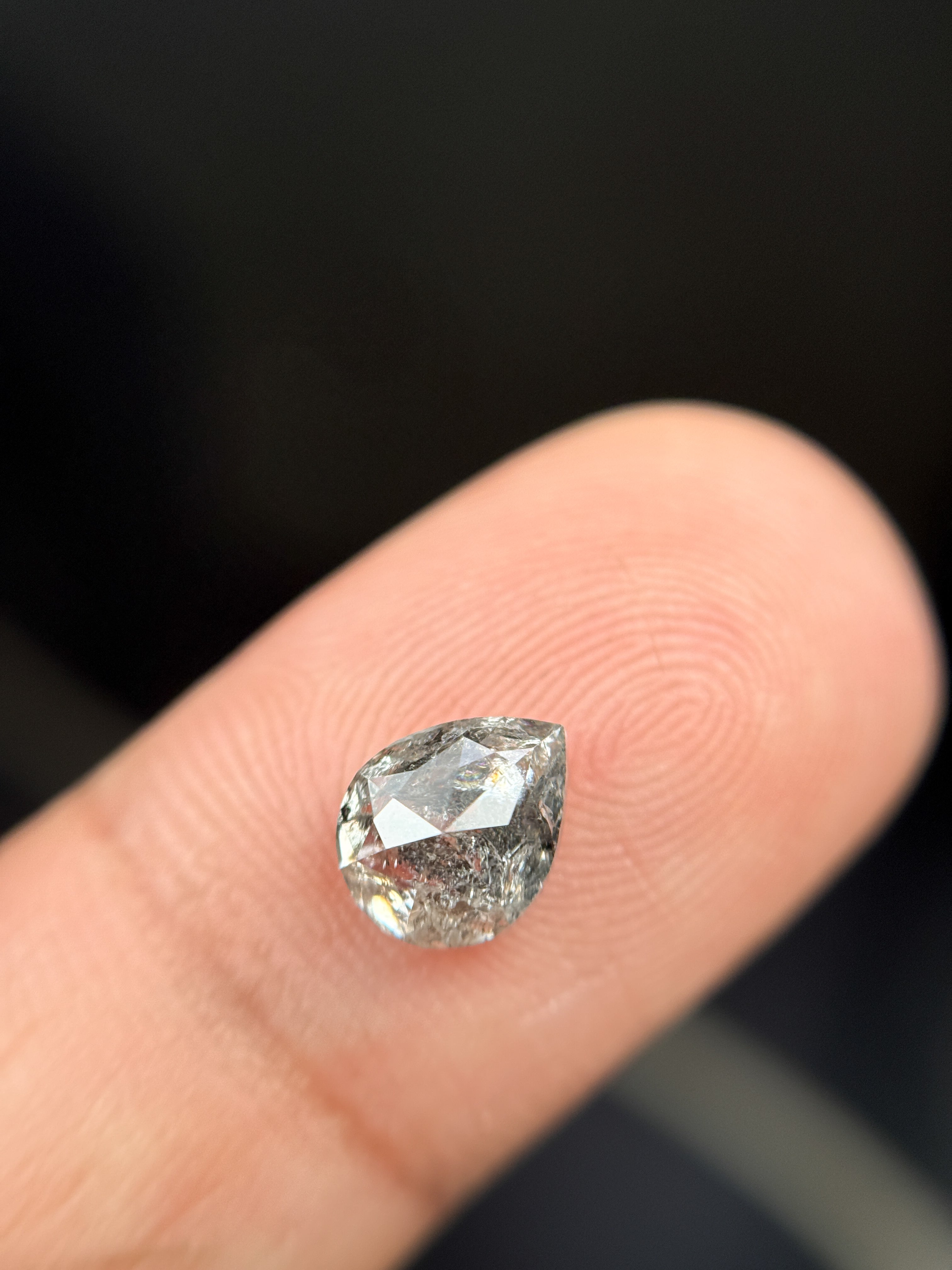 1.53 Ct Pear Rose Cut Grey Natural Galaxy Diamond