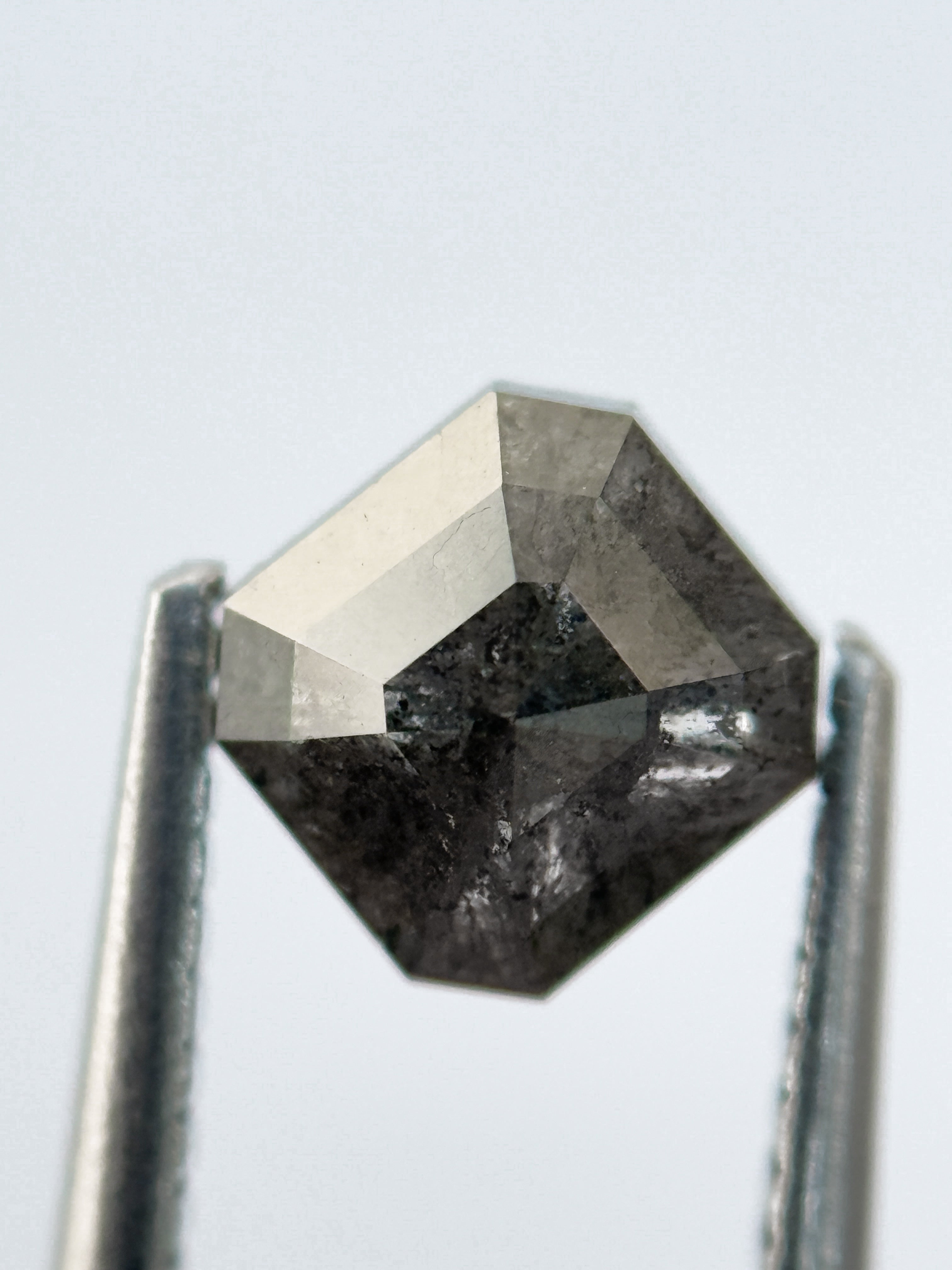 1.33 Ct Emerald Rose Cut Grey Natural Salt and Pepper Diamond