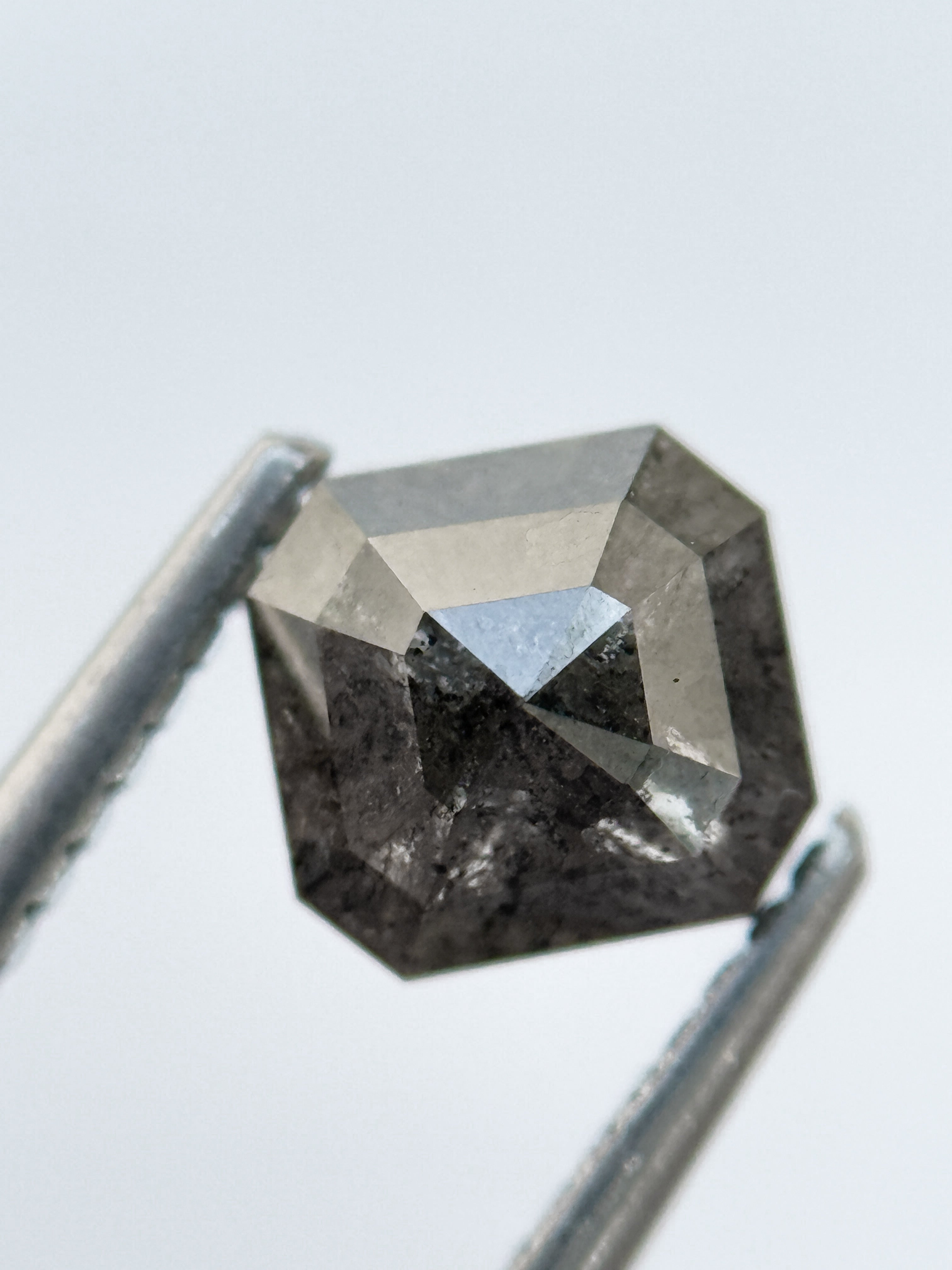 1.33 Ct Emerald Rose Cut Grey Natural Salt and Pepper Diamond