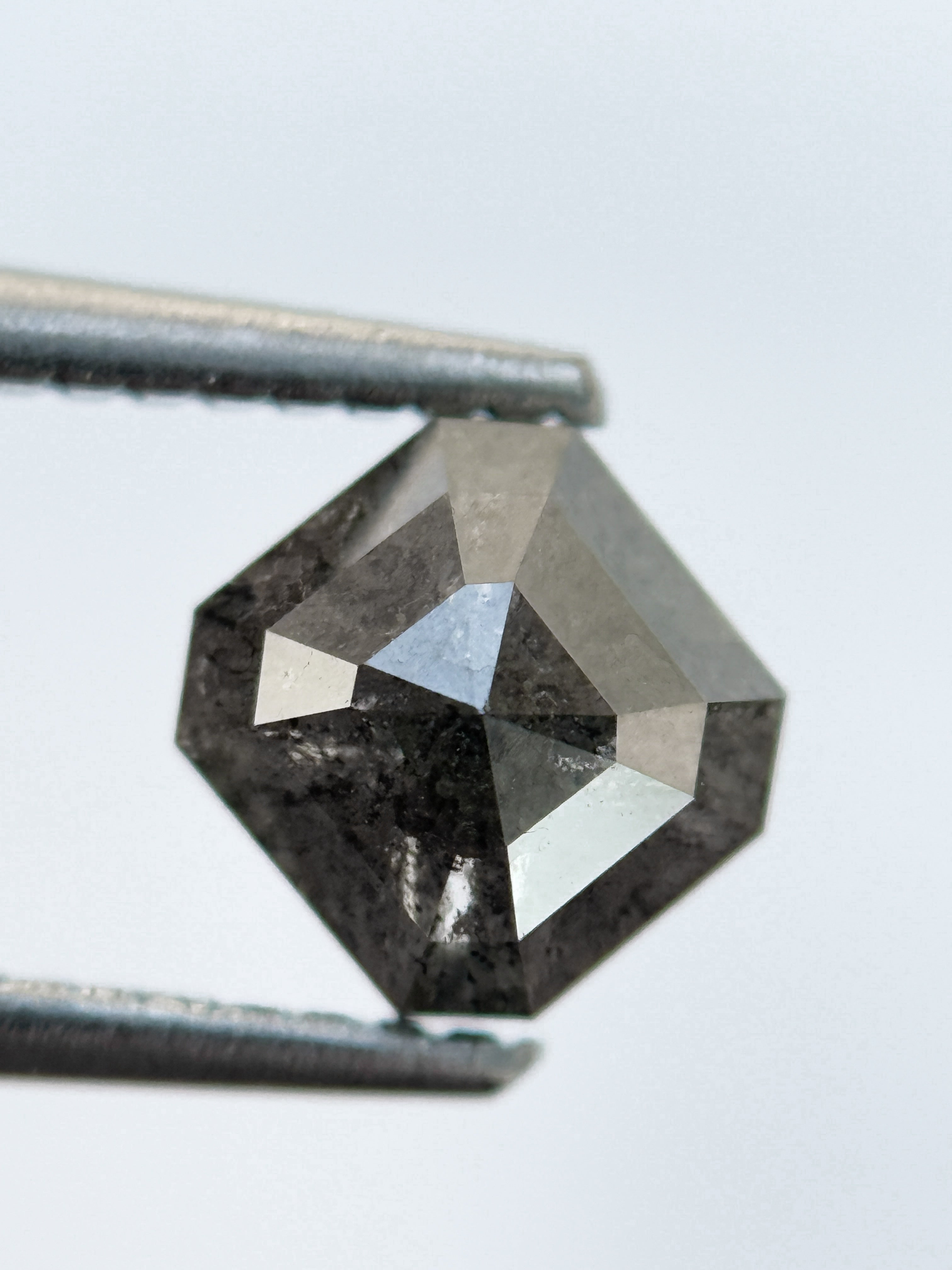 1.33 Ct Emerald Rose Cut Grey Natural Salt and Pepper Diamond