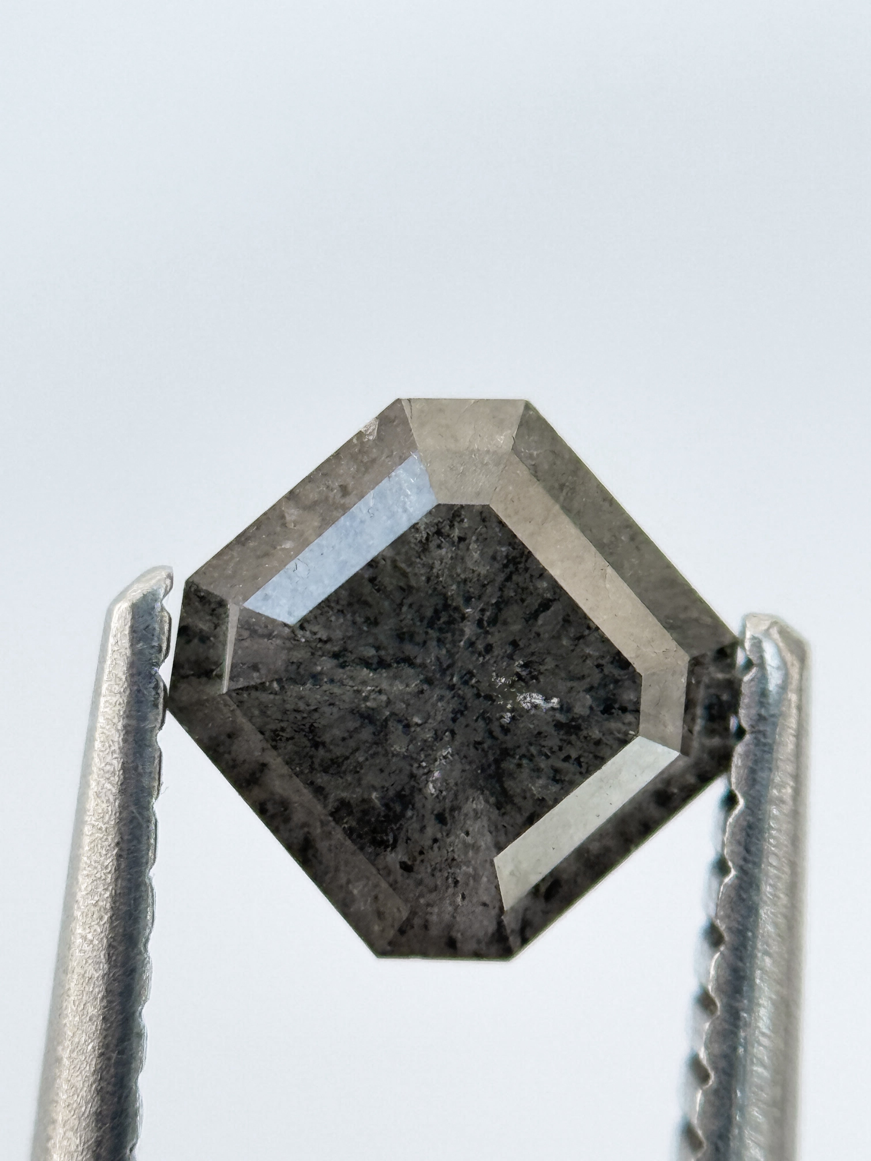 1.33 Ct Emerald Rose Cut Grey Natural Salt and Pepper Diamond
