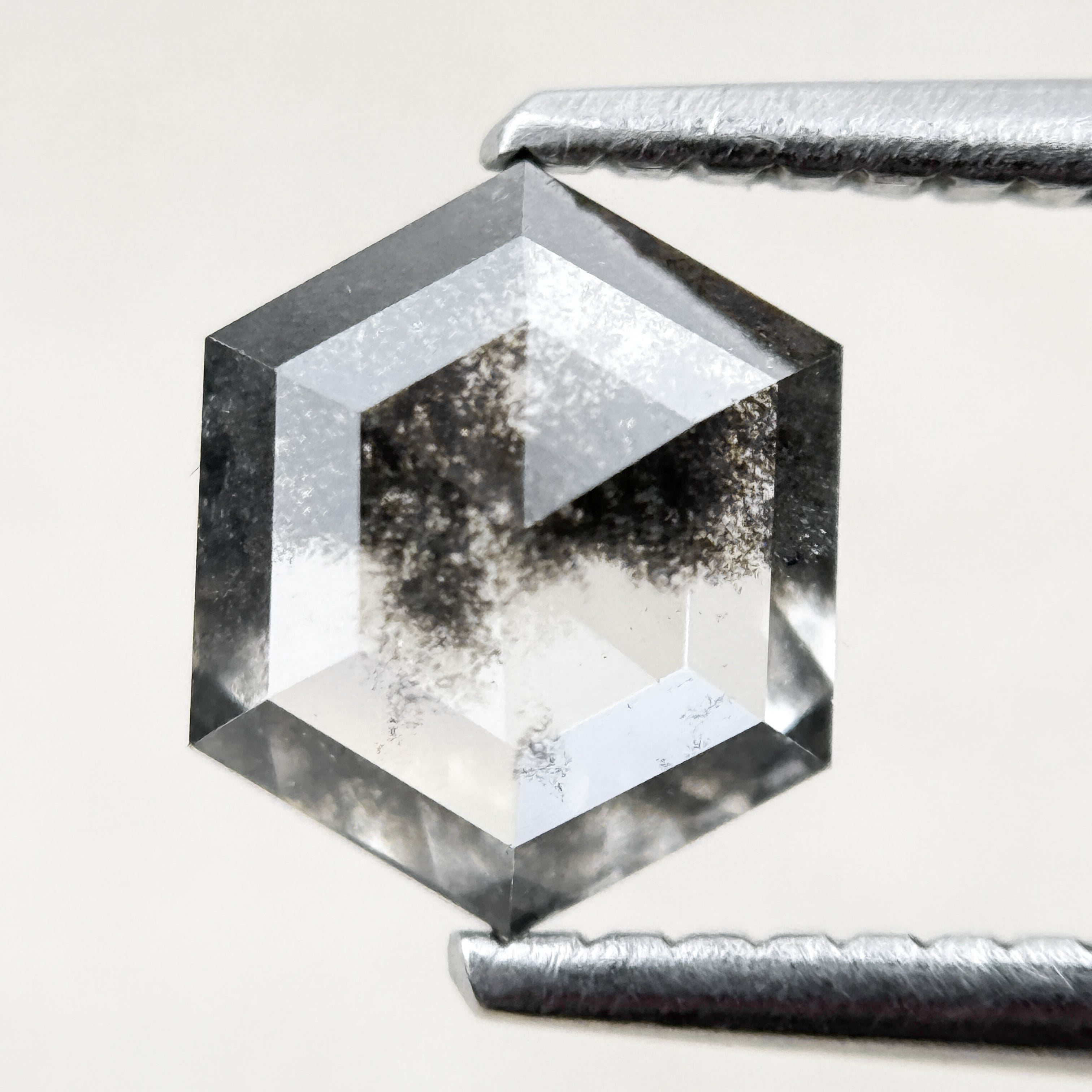 1.08 Ct Hexagon Rose Cut Grey Natural Salt and Pepper Diamond