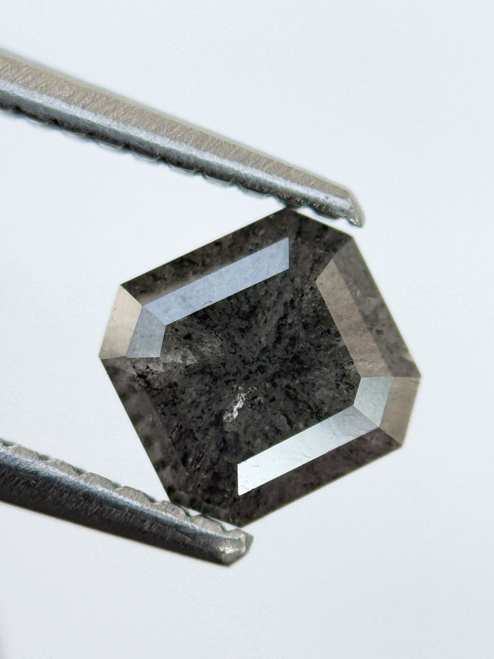 1.33 Ct Emerald Rose Cut Grey Natural Salt and Pepper Diamond