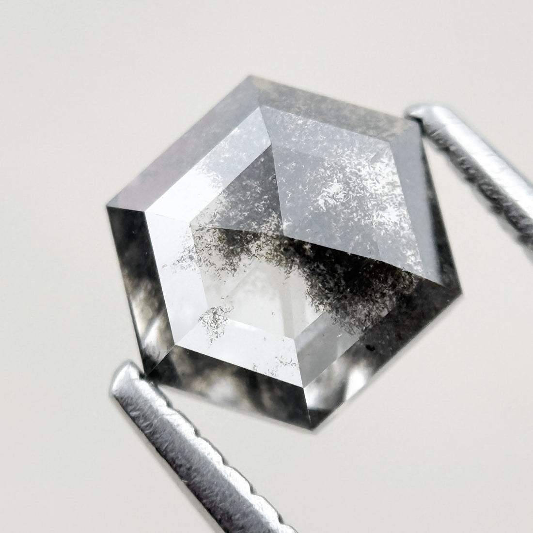 1.08 Ct Hexagon Rose Cut Grey Natural Salt and Pepper Diamond