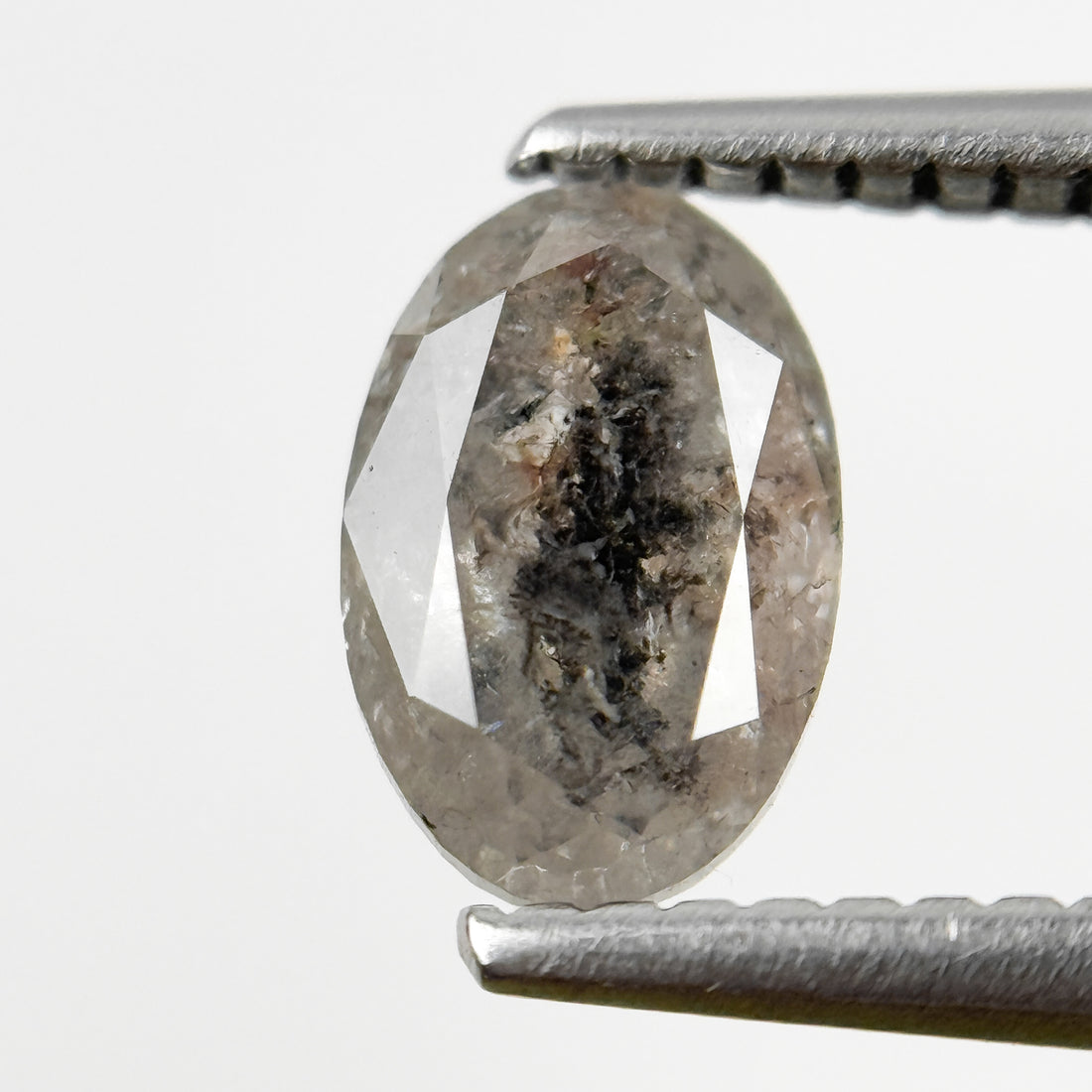 1.09 Ct Oval Rose Cut Grey Natural Salt and Pepper Diamond