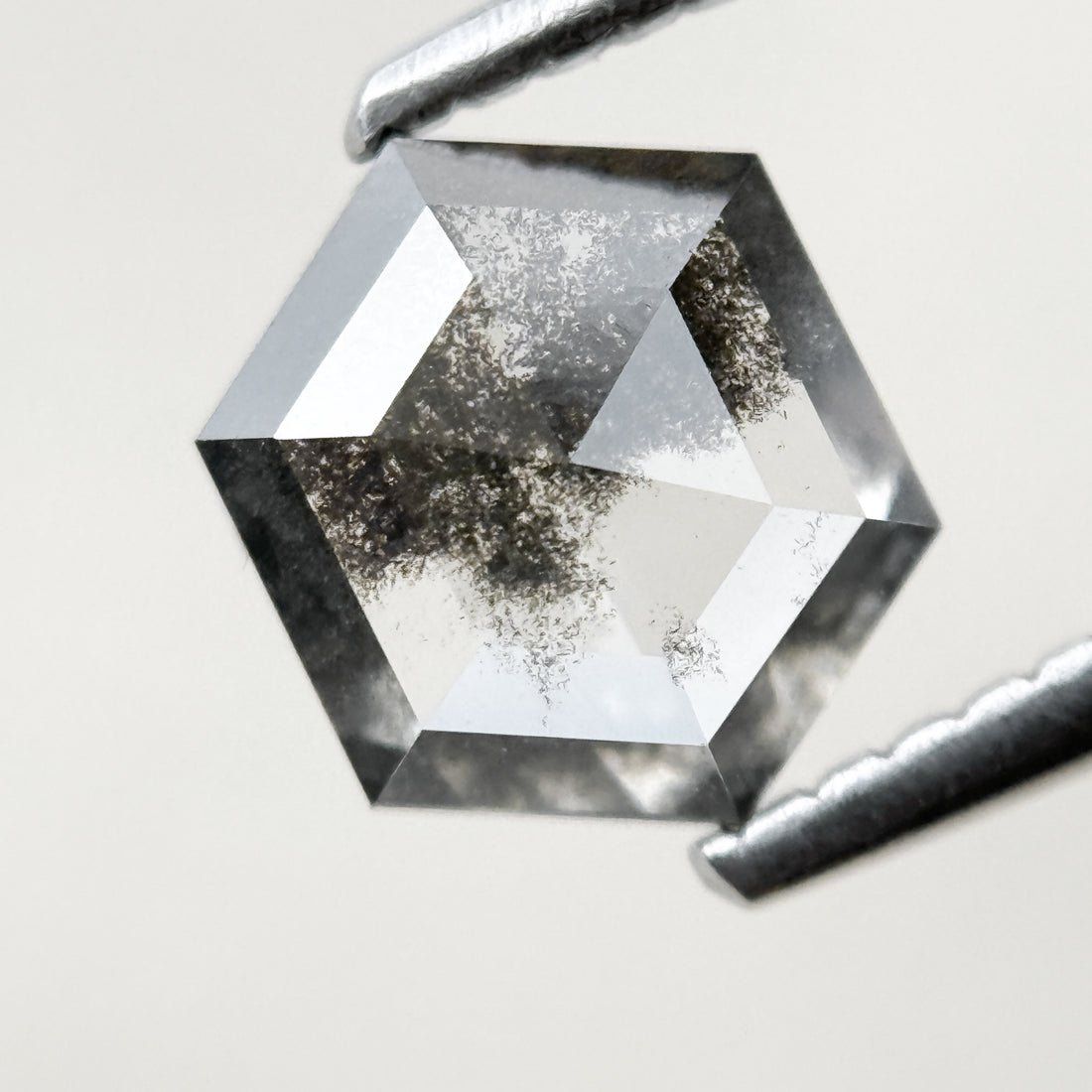 1.08 Ct Hexagon Rose Cut Grey Natural Salt and Pepper Diamond