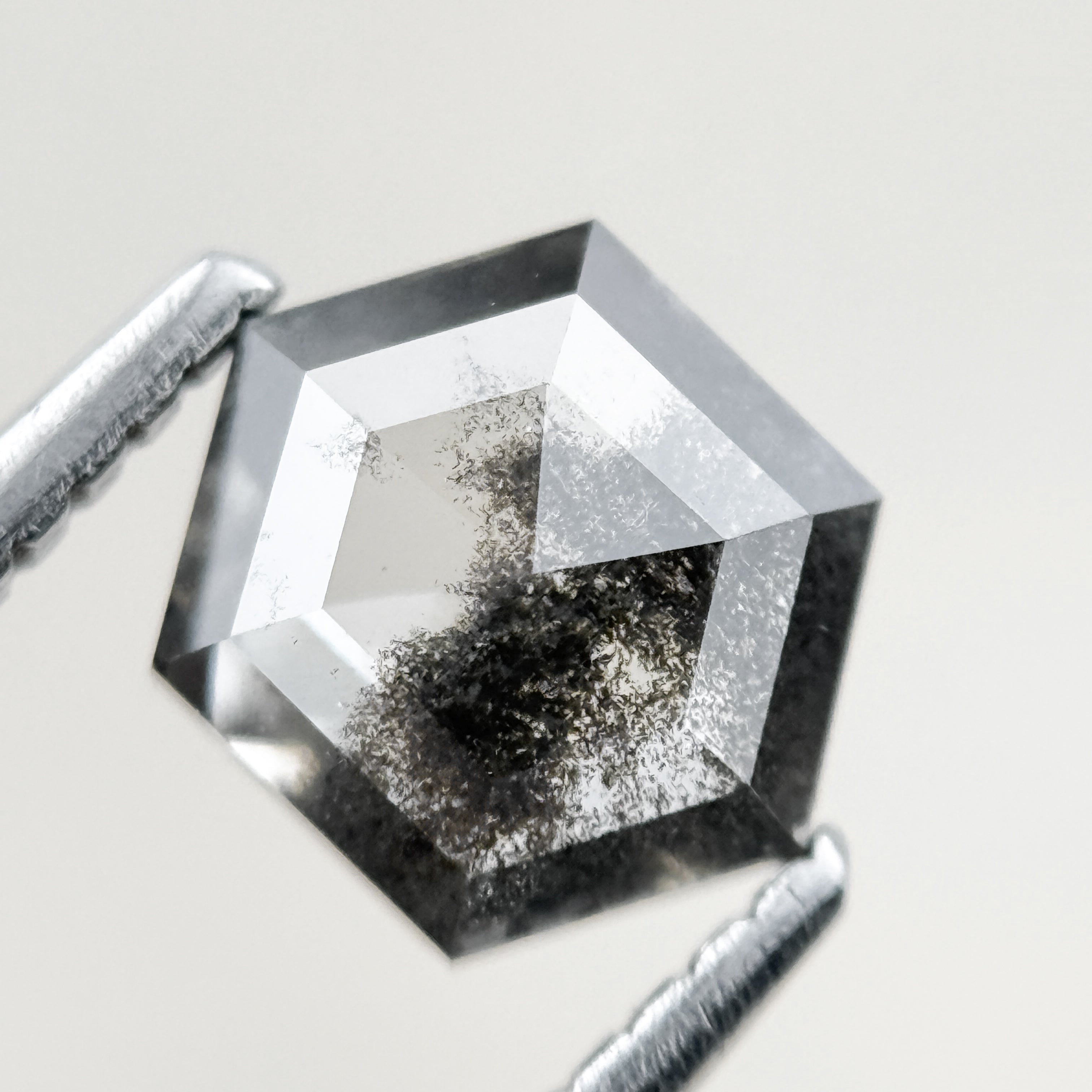 1.08 Ct Hexagon Rose Cut Grey Natural Salt and Pepper Diamond