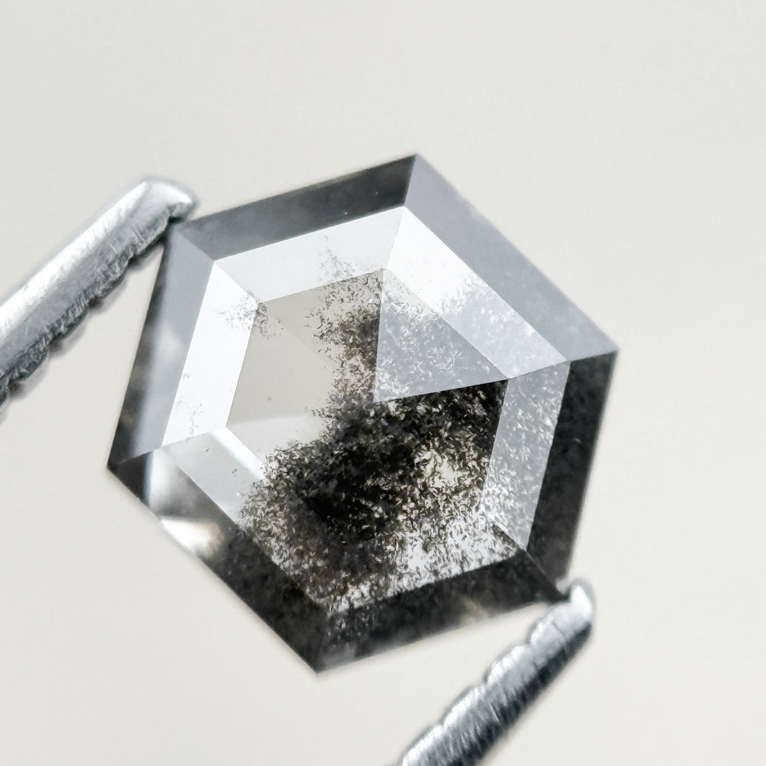 1.08 Ct Hexagon Rose Cut Grey Natural Salt and Pepper Diamond