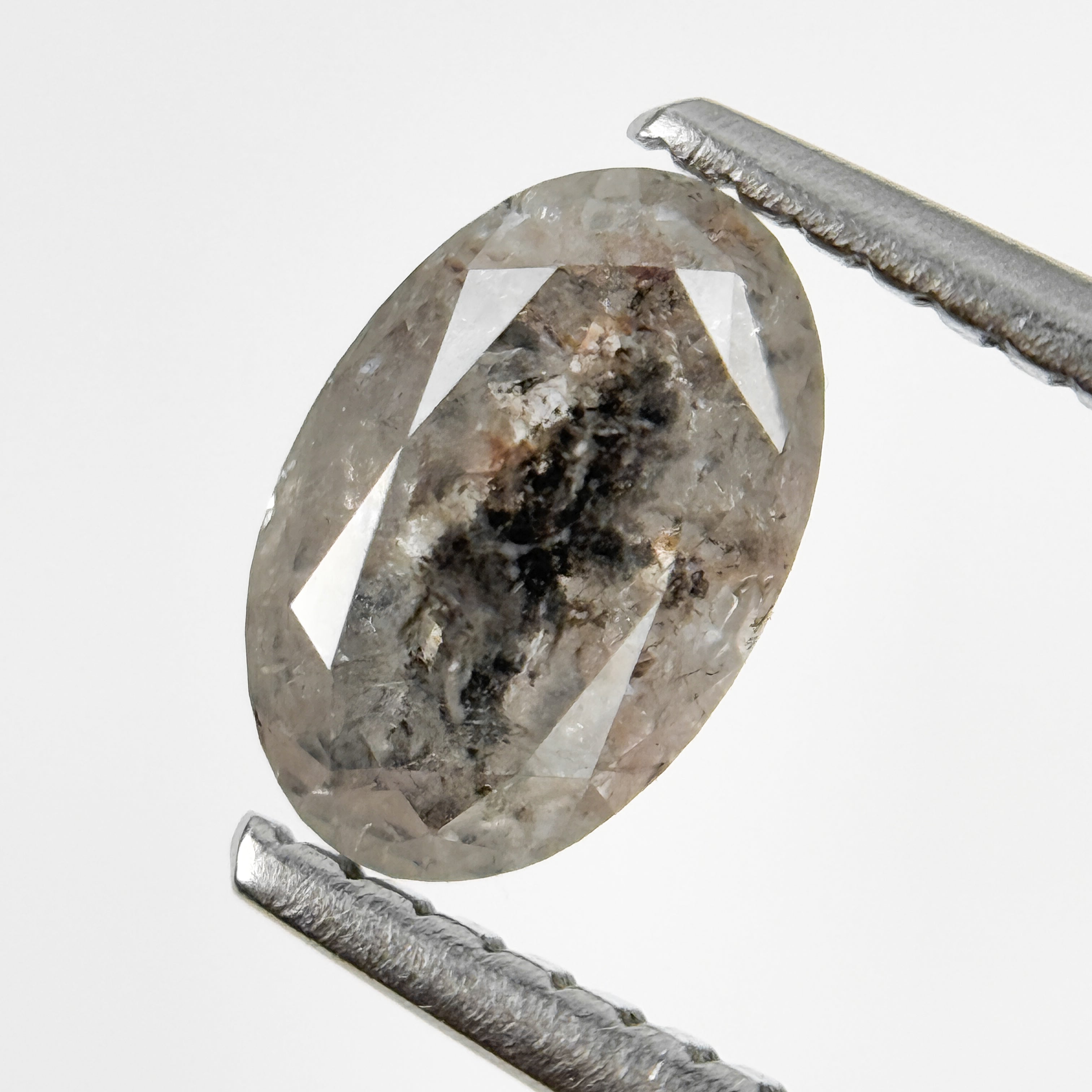 1.09 Ct Oval Rose Cut Grey Natural Salt and Pepper Diamond