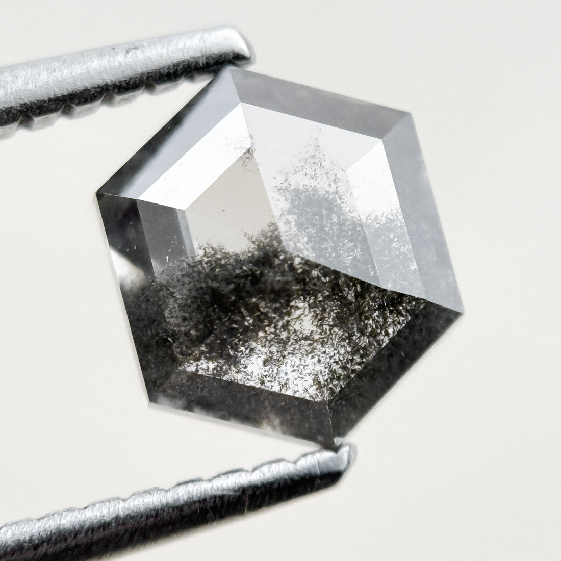 1.08 Ct Hexagon Rose Cut Grey Natural Salt and Pepper Diamond