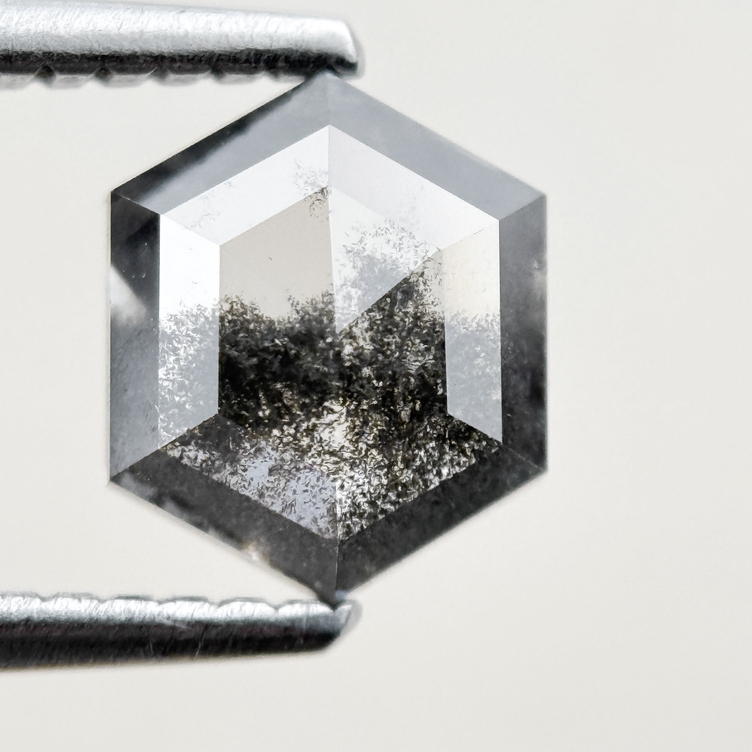 1.08 Ct Hexagon Rose Cut Grey Natural Salt and Pepper Diamond