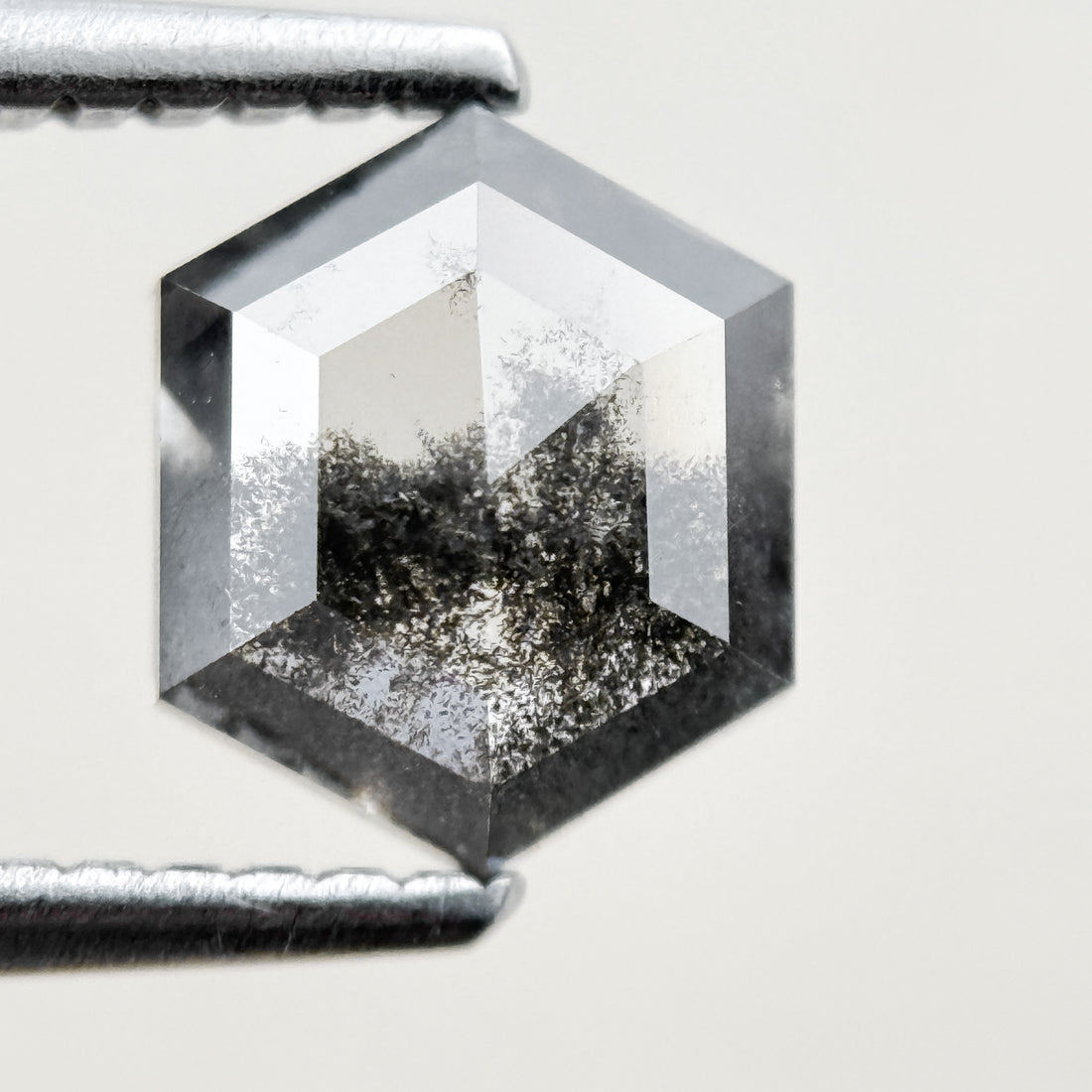 1.08 Ct Hexagon Rose Cut Grey Natural Salt and Pepper Diamond