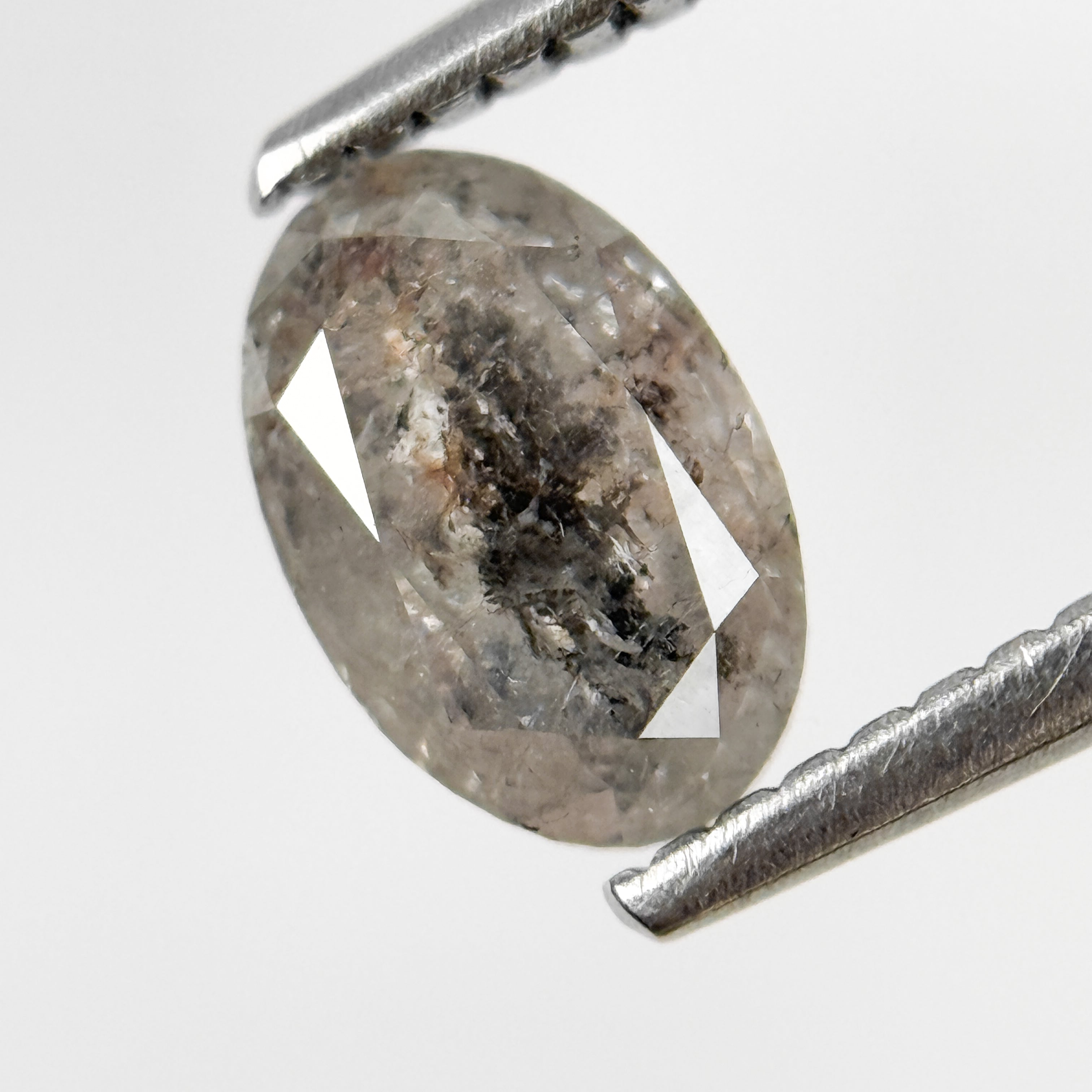 1.09 Ct Oval Rose Cut Grey Natural Salt and Pepper Diamond