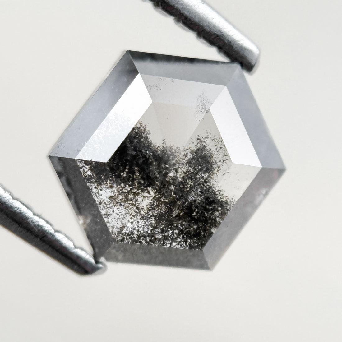 1.08 Ct Hexagon Rose Cut Grey Natural Salt and Pepper Diamond
