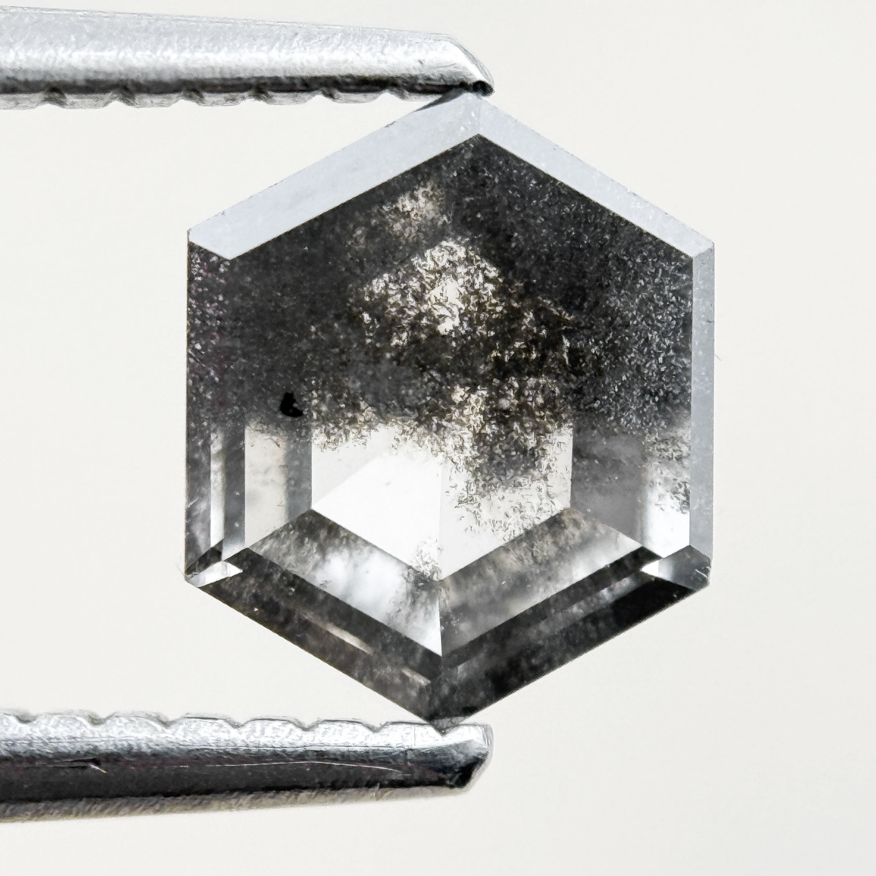 1.08 Ct Hexagon Rose Cut Grey Natural Salt and Pepper Diamond