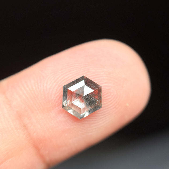 1.08 Ct Hexagon Rose Cut Grey Natural Salt and Pepper Diamond