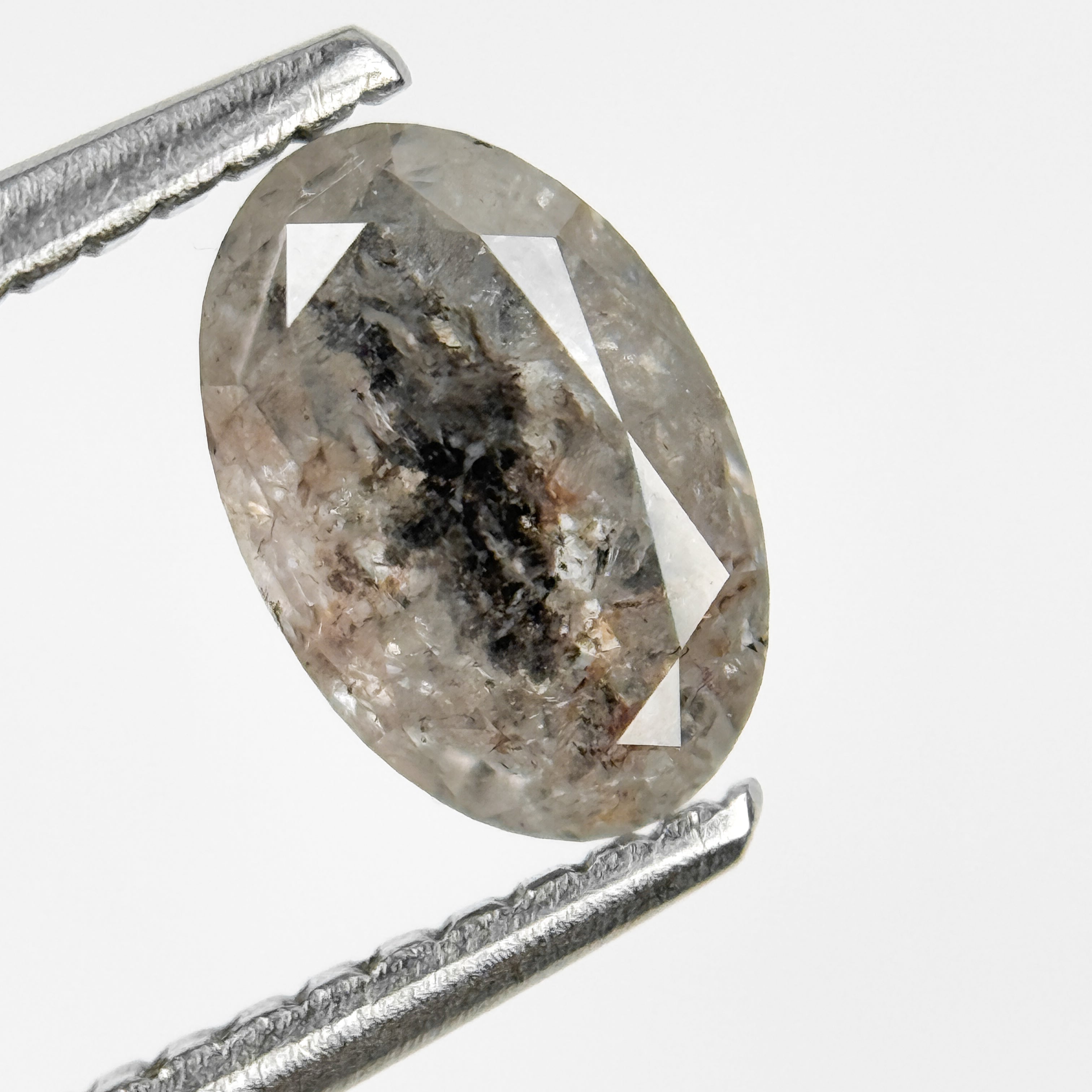 1.09 Ct Oval Rose Cut Grey Natural Salt and Pepper Diamond