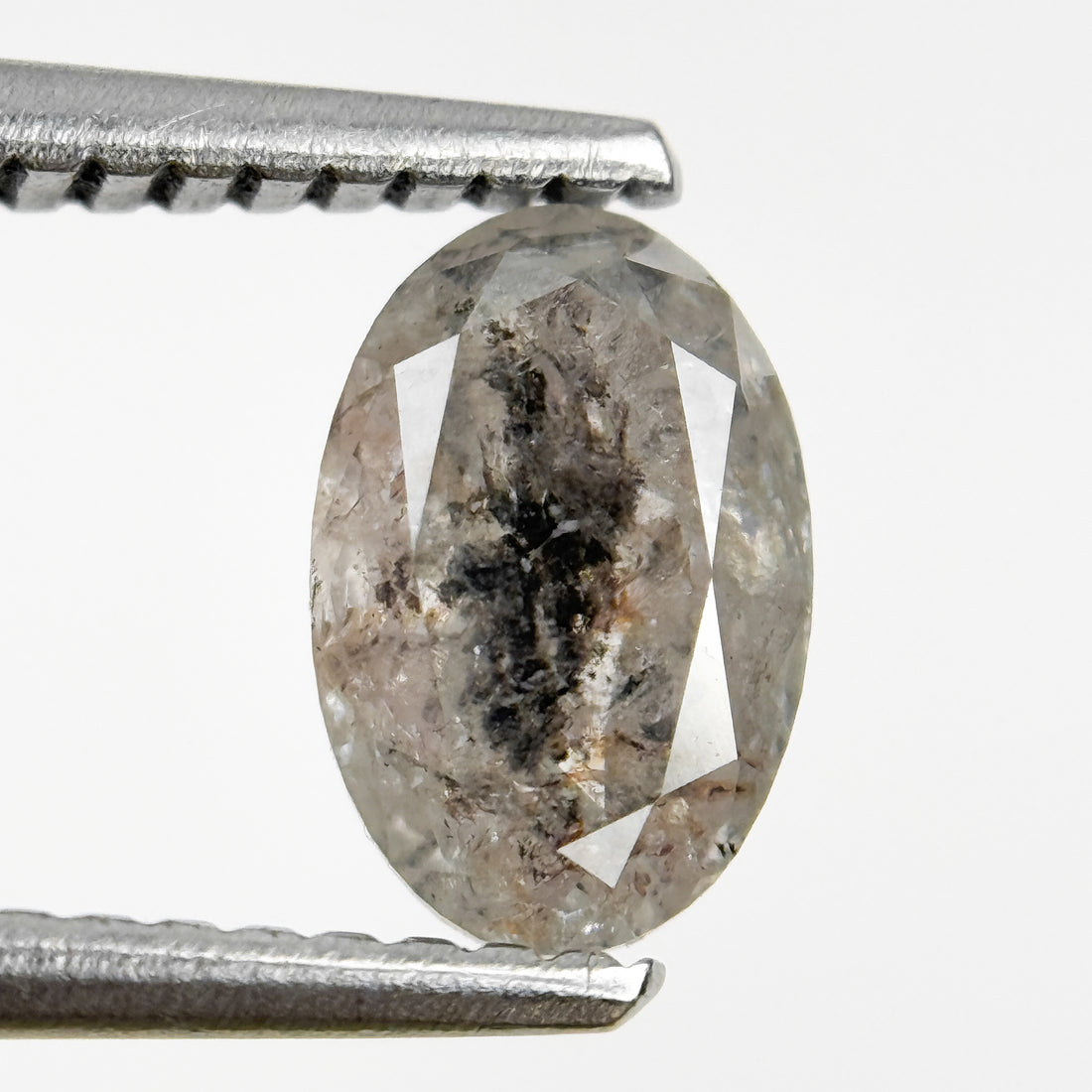 1.09 Ct Oval Rose Cut Grey Natural Salt and Pepper Diamond