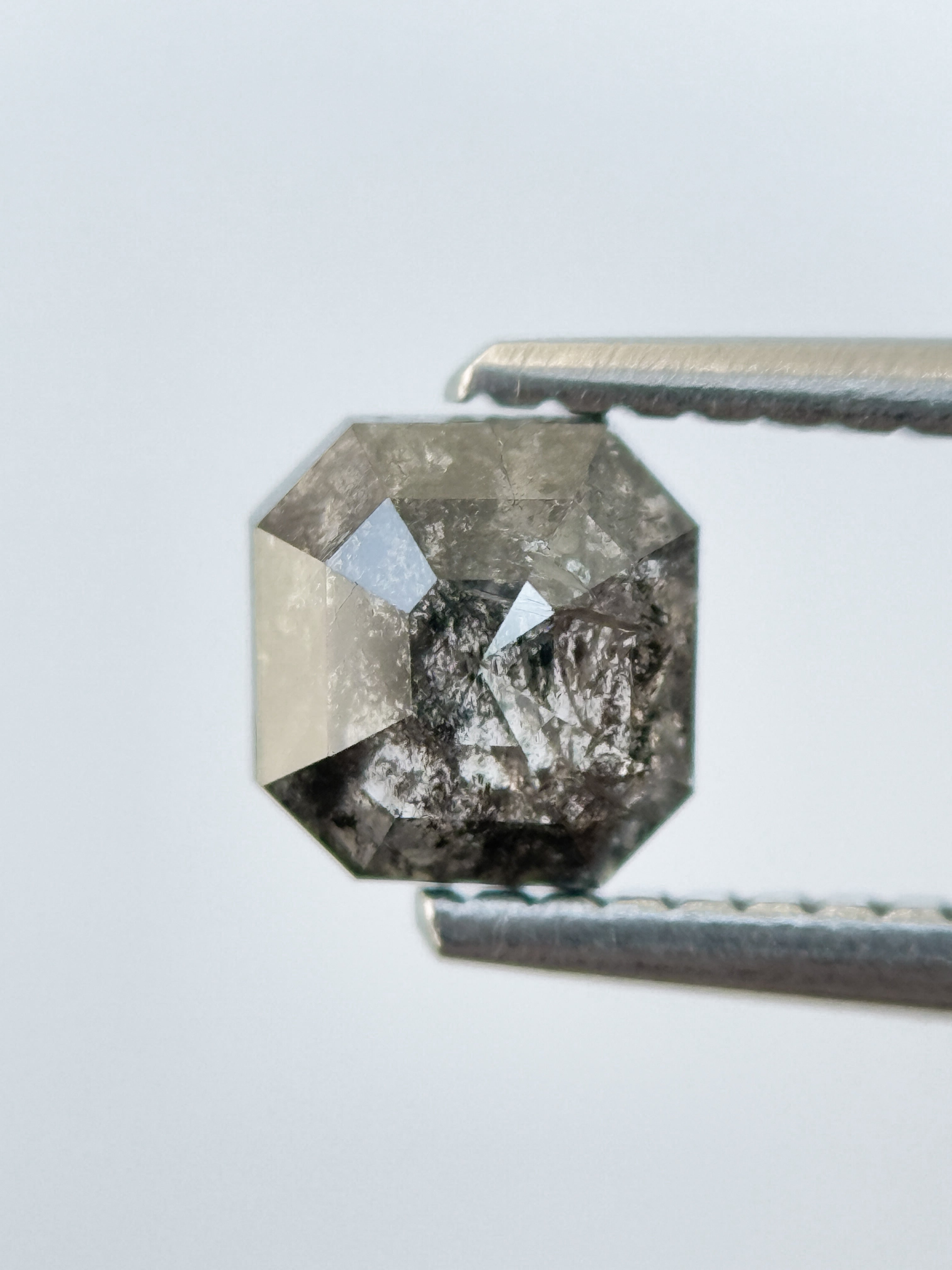 0.83 Ct Emerald Rose Cut Grey Natural Salt and Pepper Diamond