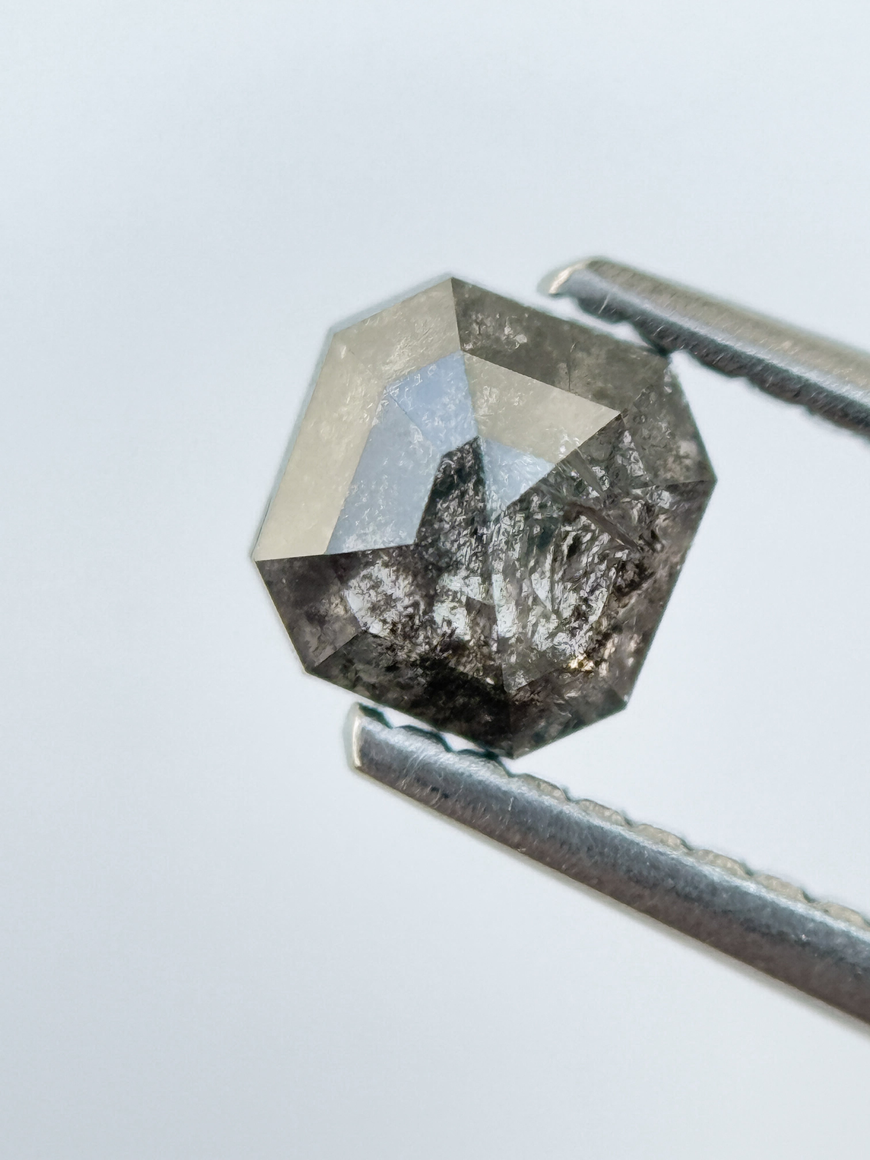 0.83 Ct Emerald Rose Cut Grey Natural Salt and Pepper Diamond