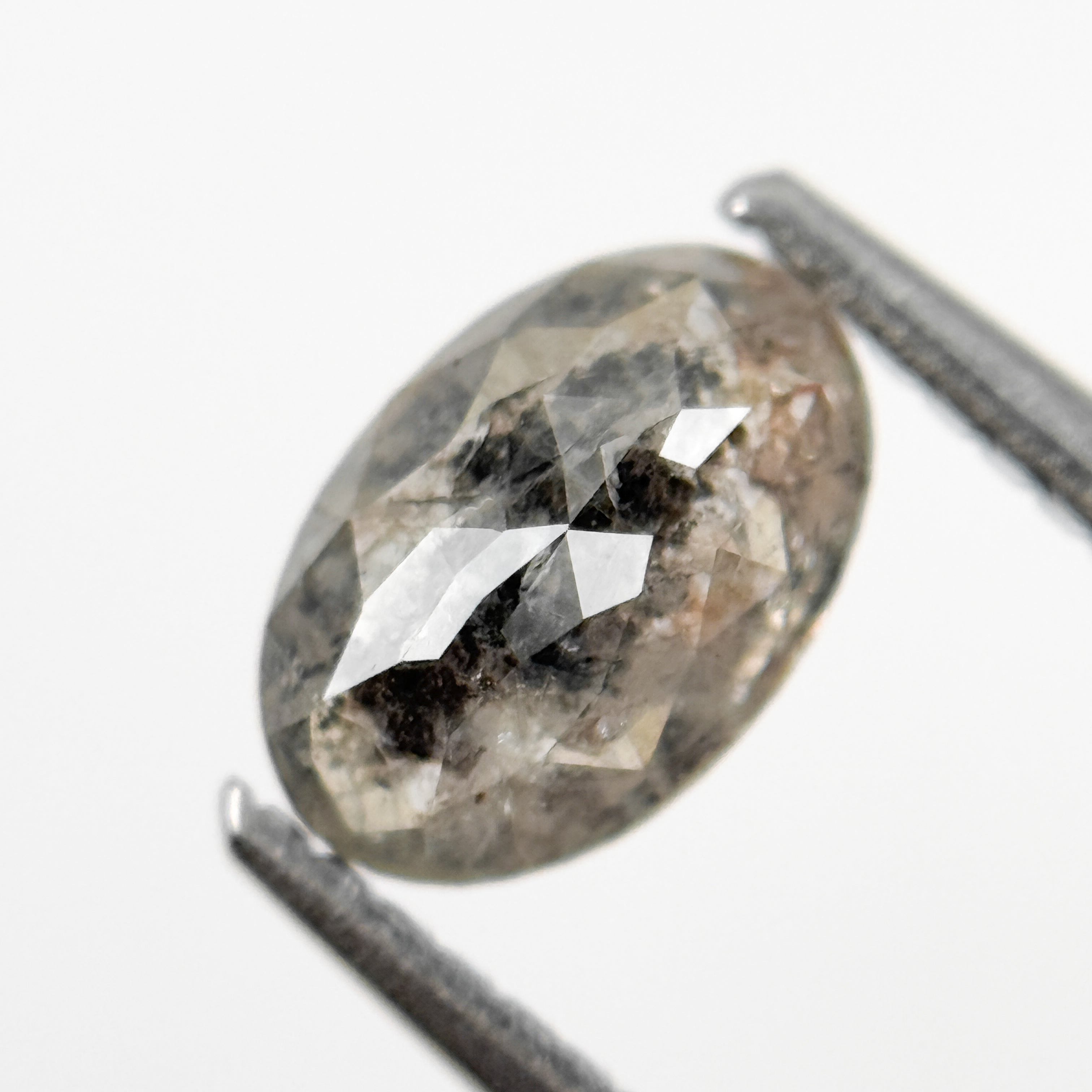 1.09 Ct Oval Rose Cut Grey Natural Salt and Pepper Diamond