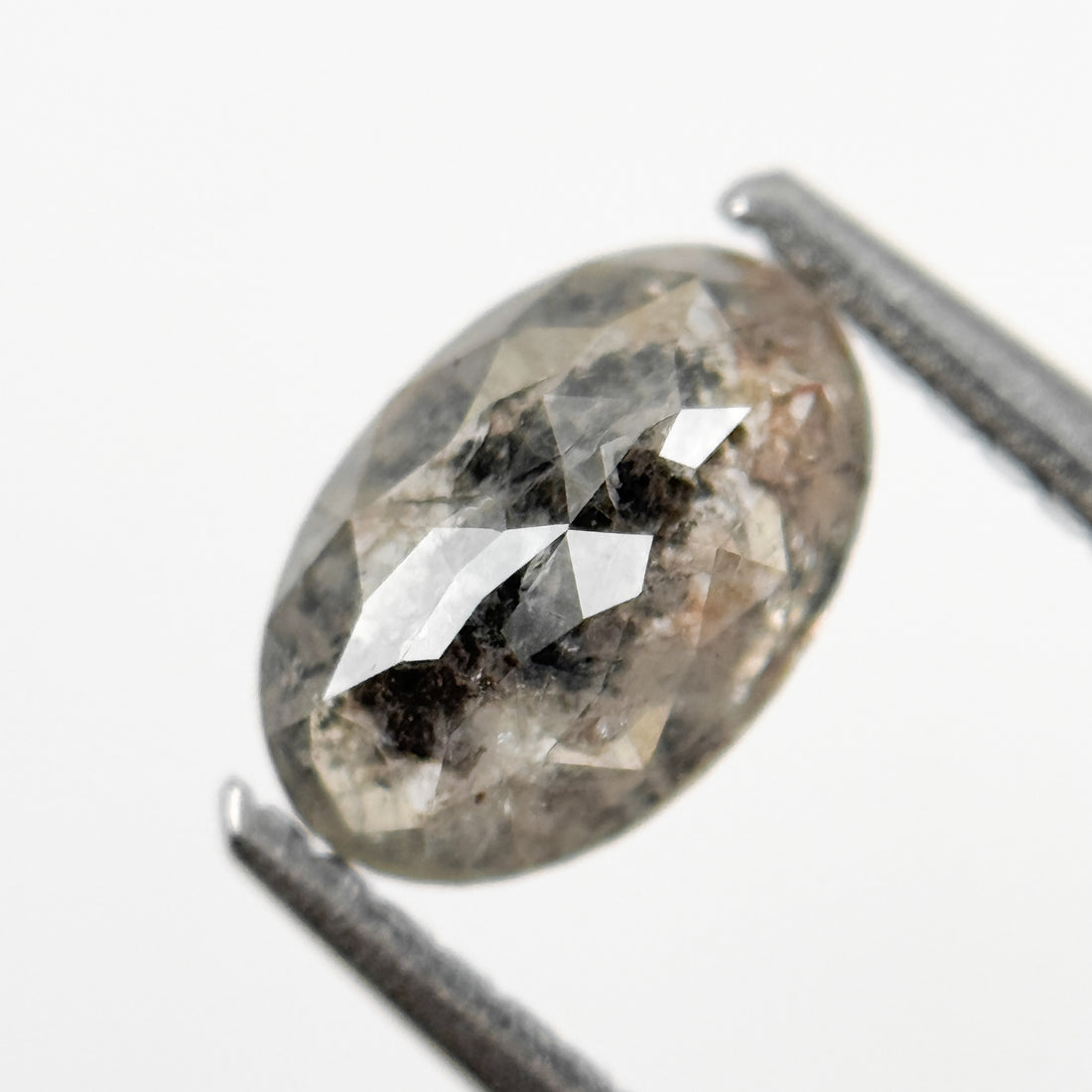 1.09 Ct Oval Rose Cut Grey Natural Salt and Pepper Diamond