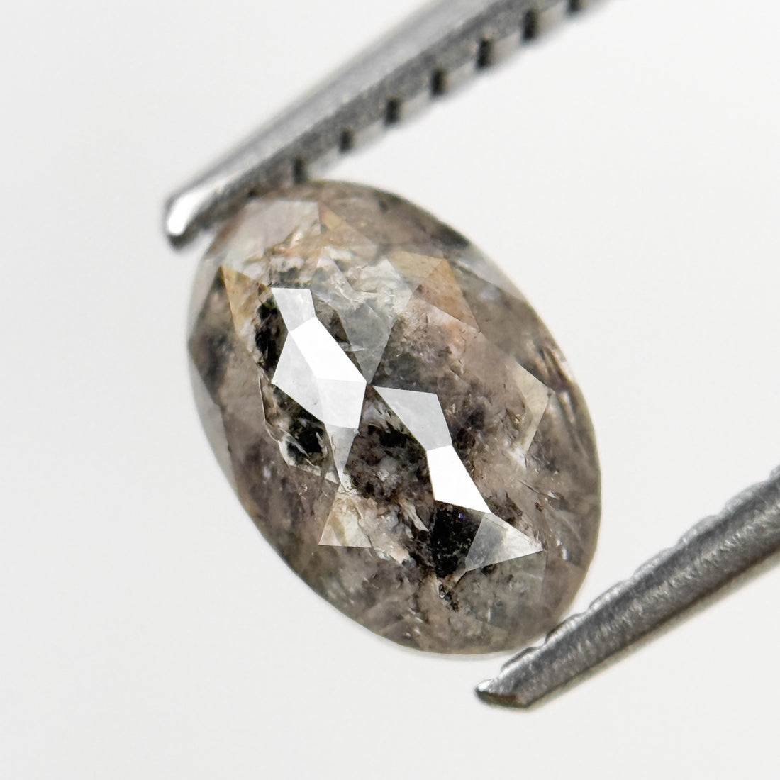 1.09 Ct Oval Rose Cut Grey Natural Salt and Pepper Diamond