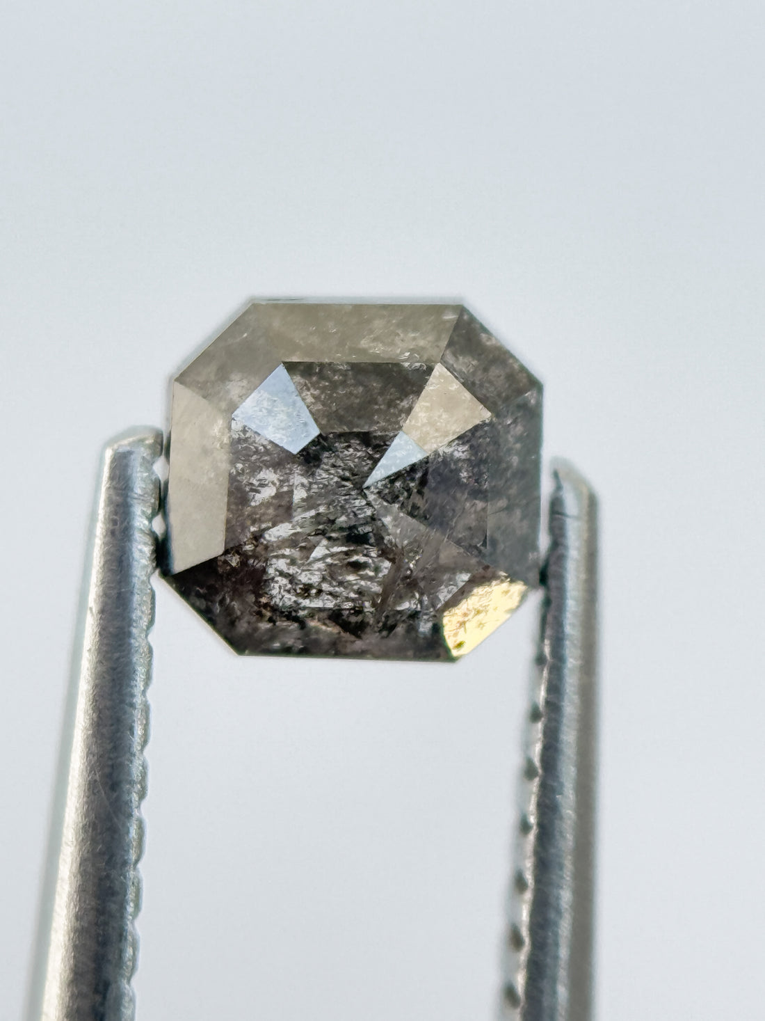 0.83 Ct Emerald Rose Cut Grey Natural Salt and Pepper Diamond