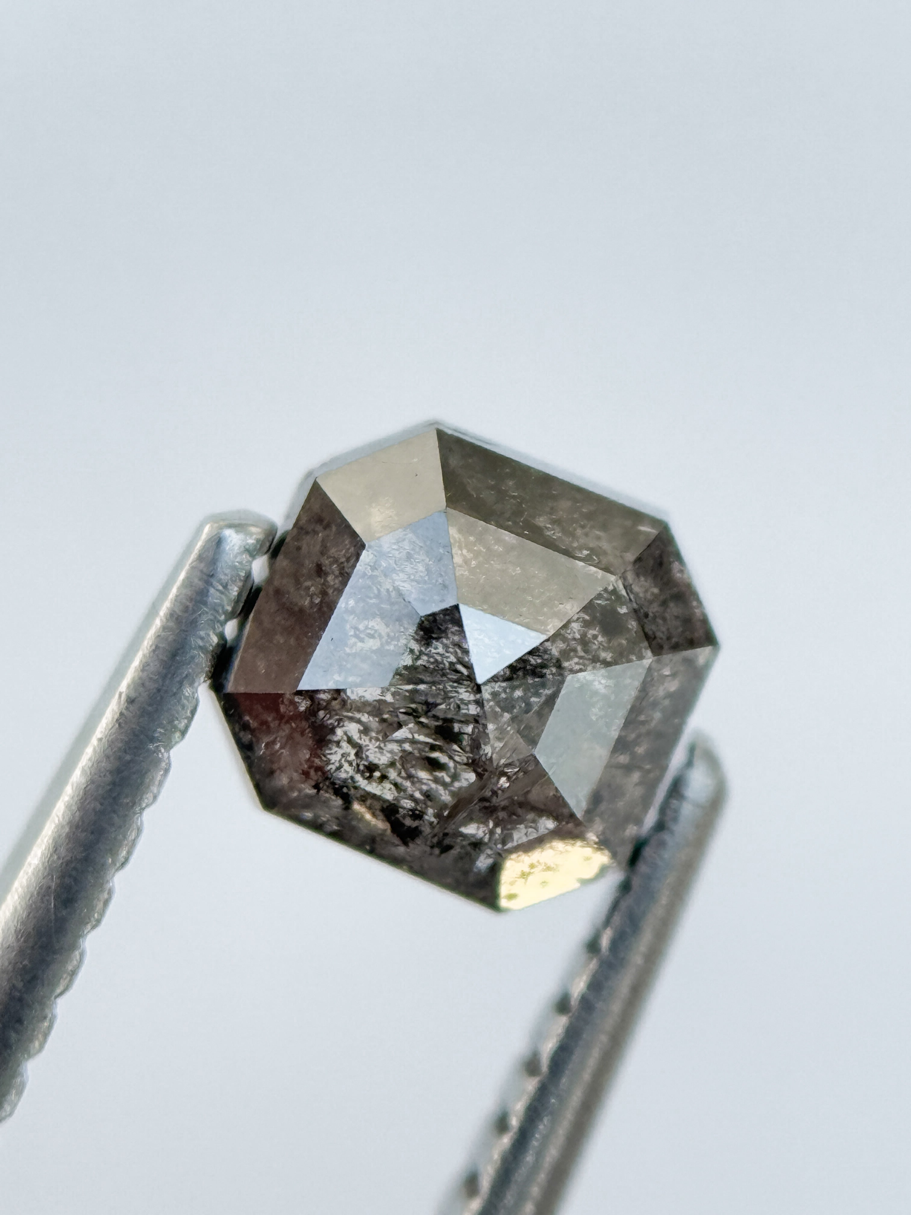 0.83 Ct Emerald Rose Cut Grey Natural Salt and Pepper Diamond