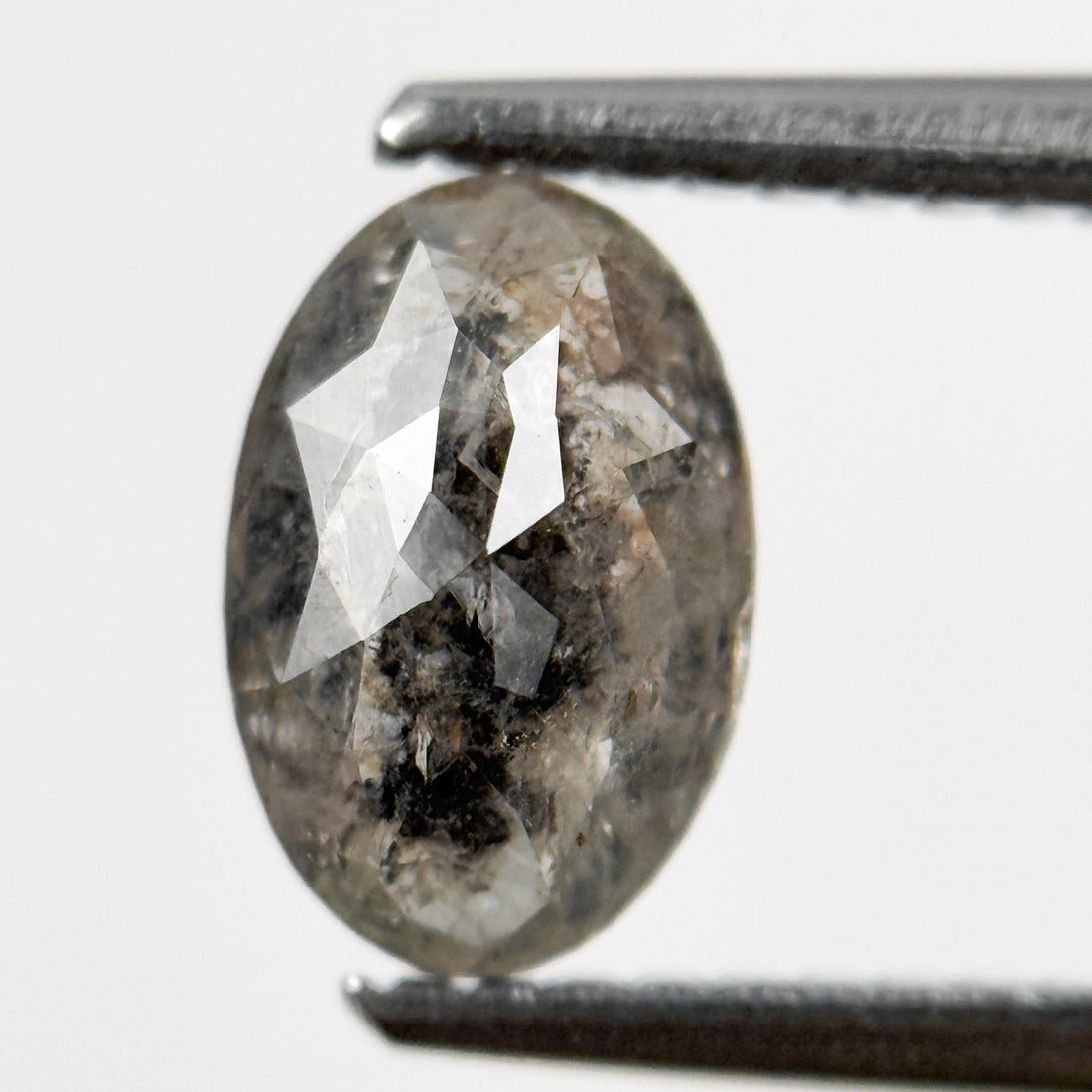 1.09 Ct Oval Rose Cut Grey Natural Salt and Pepper Diamond