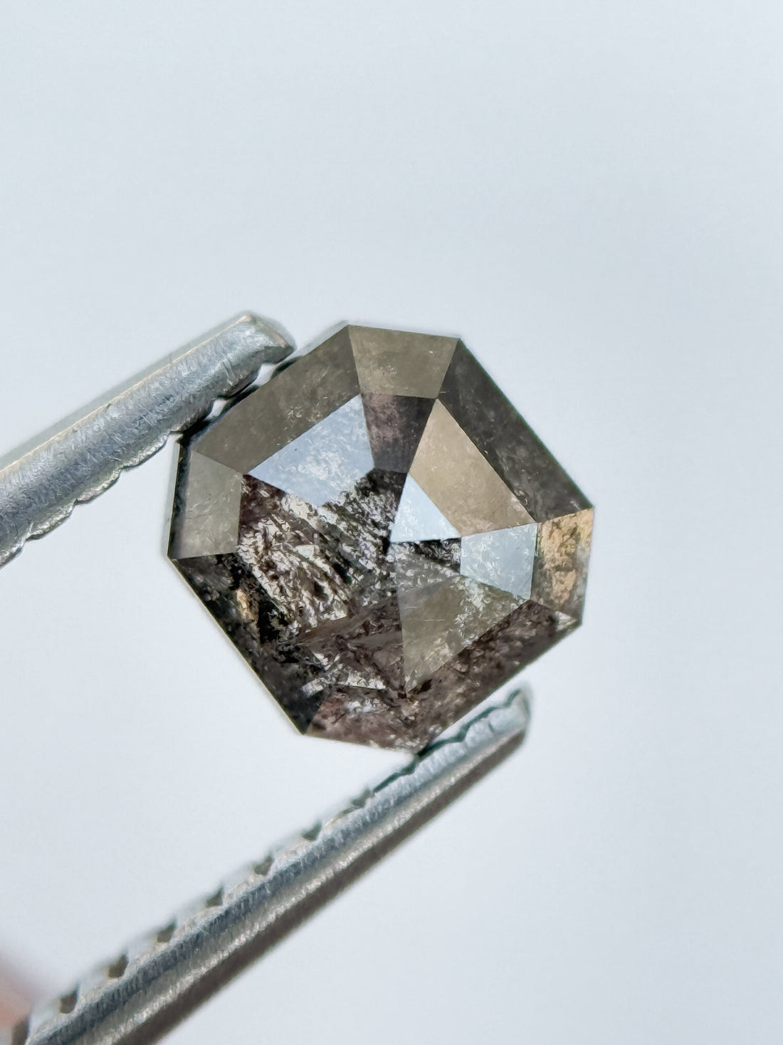 0.83 Ct Emerald Rose Cut Grey Natural Salt and Pepper Diamond