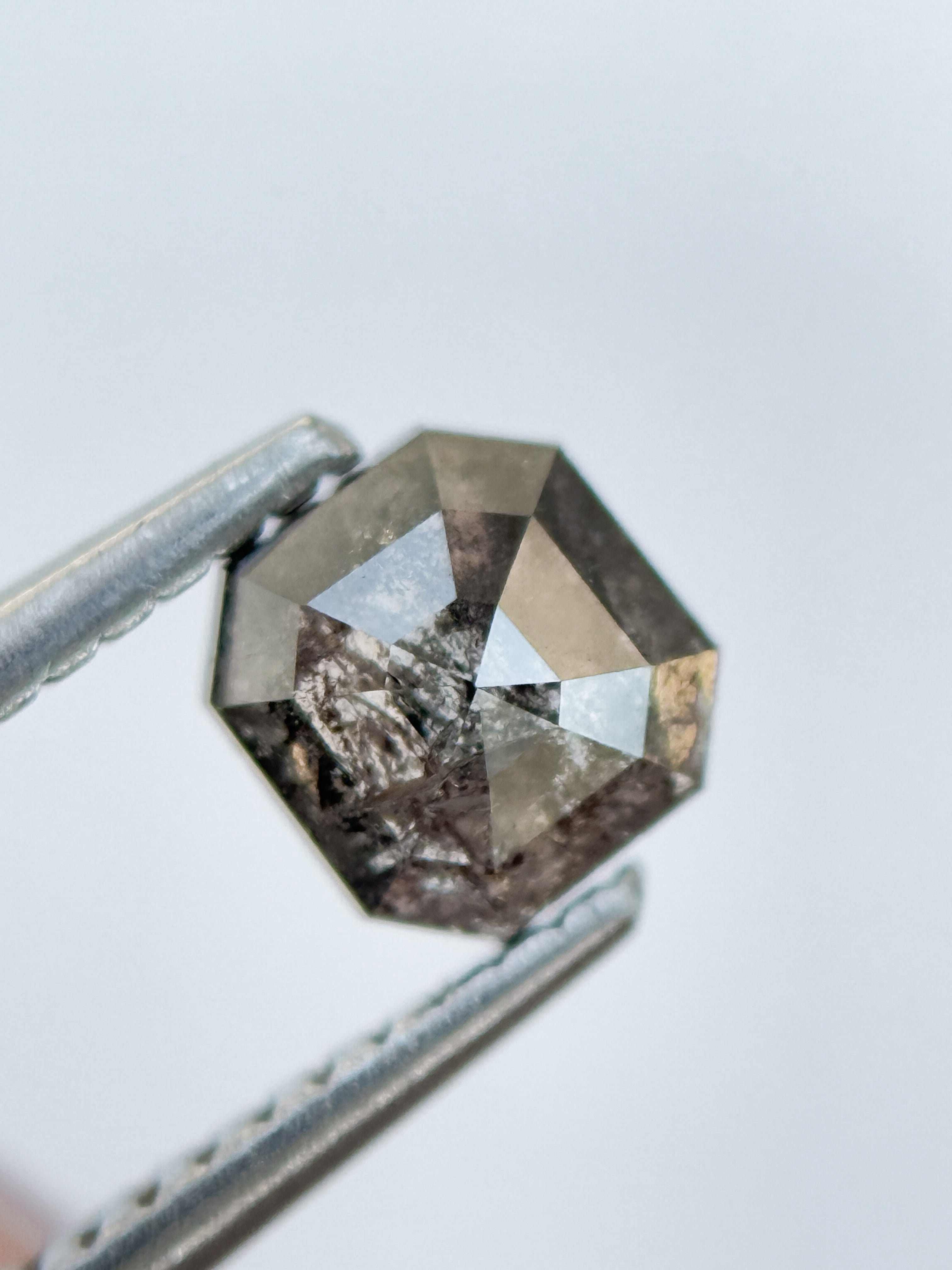 0.83 Ct Emerald Rose Cut Grey Natural Salt and Pepper Diamond