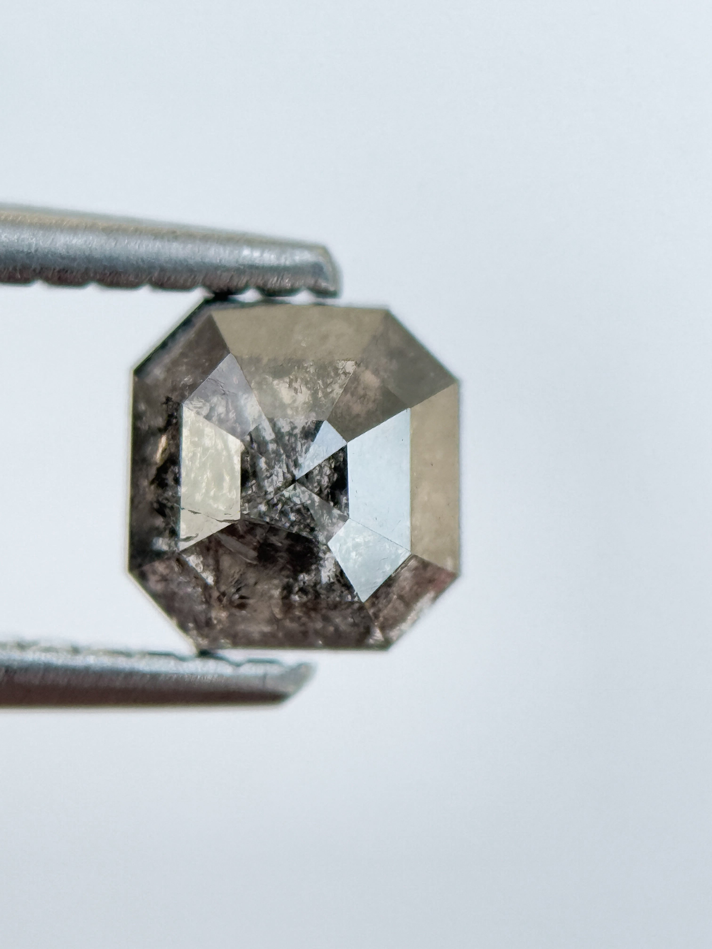 0.83 Ct Emerald Rose Cut Grey Natural Salt and Pepper Diamond