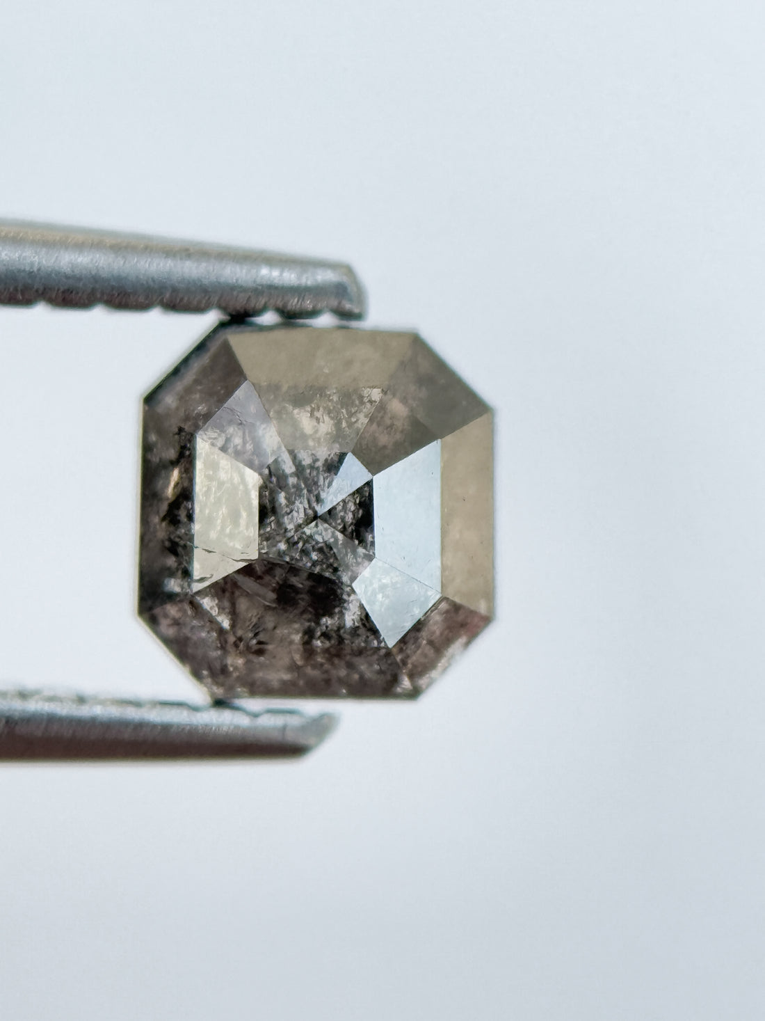 0.83 Ct Emerald Rose Cut Grey Natural Salt and Pepper Diamond