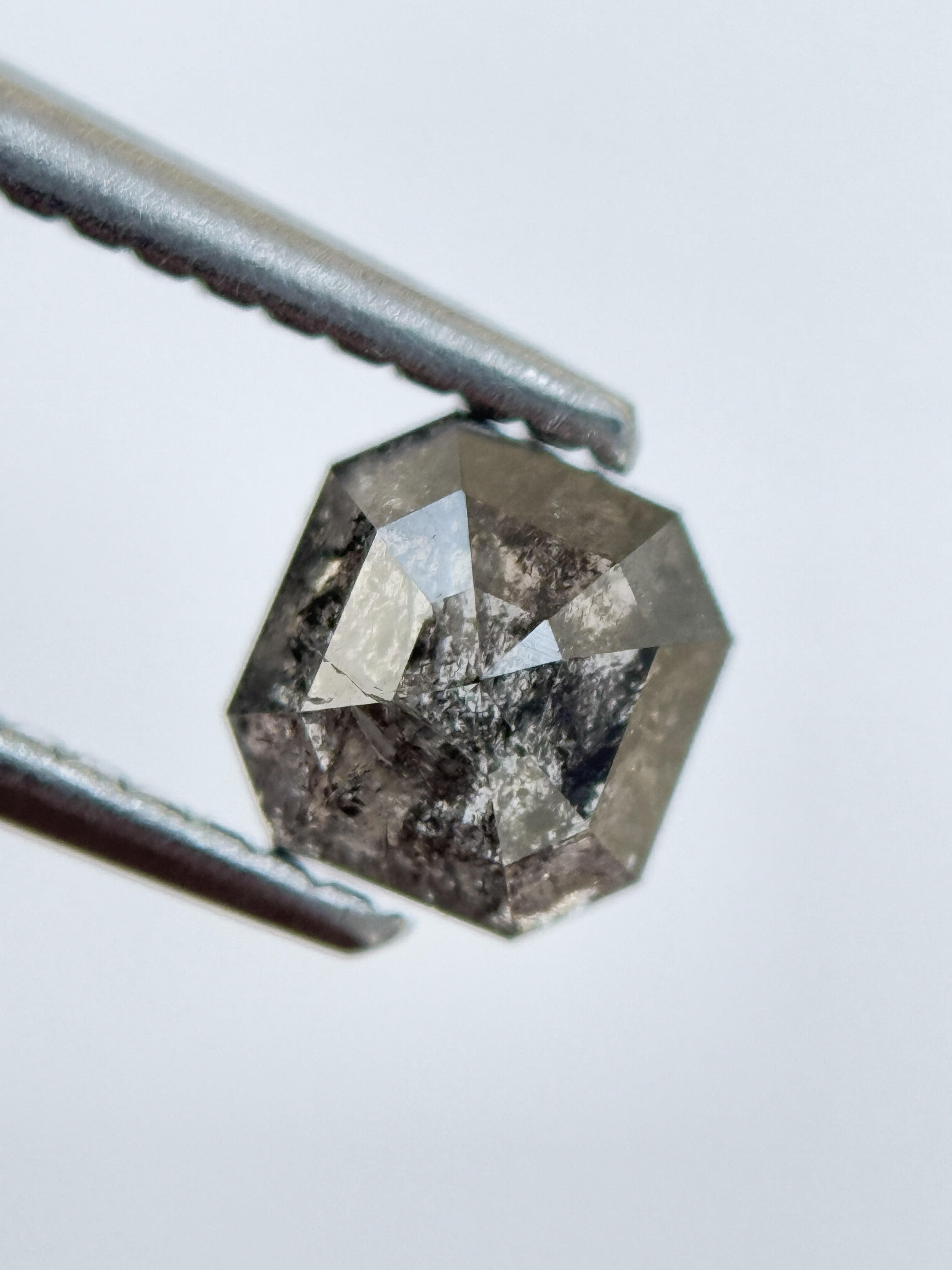 0.83 Ct Emerald Rose Cut Grey Natural Salt and Pepper Diamond