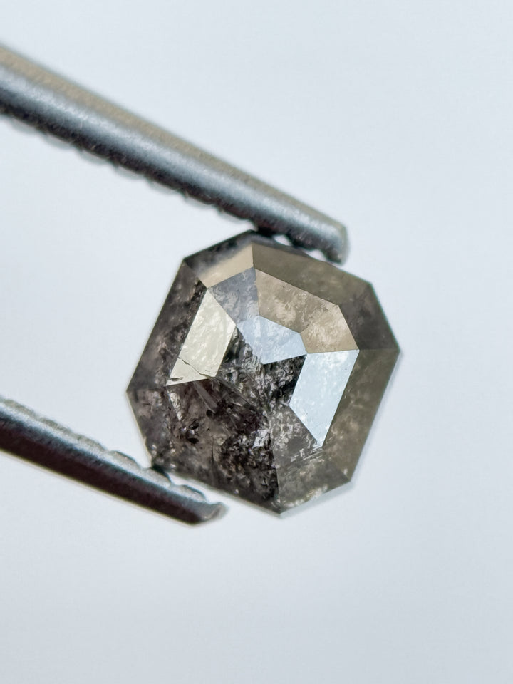 0.83 Ct Emerald Rose Cut Grey Natural Salt and Pepper Diamond