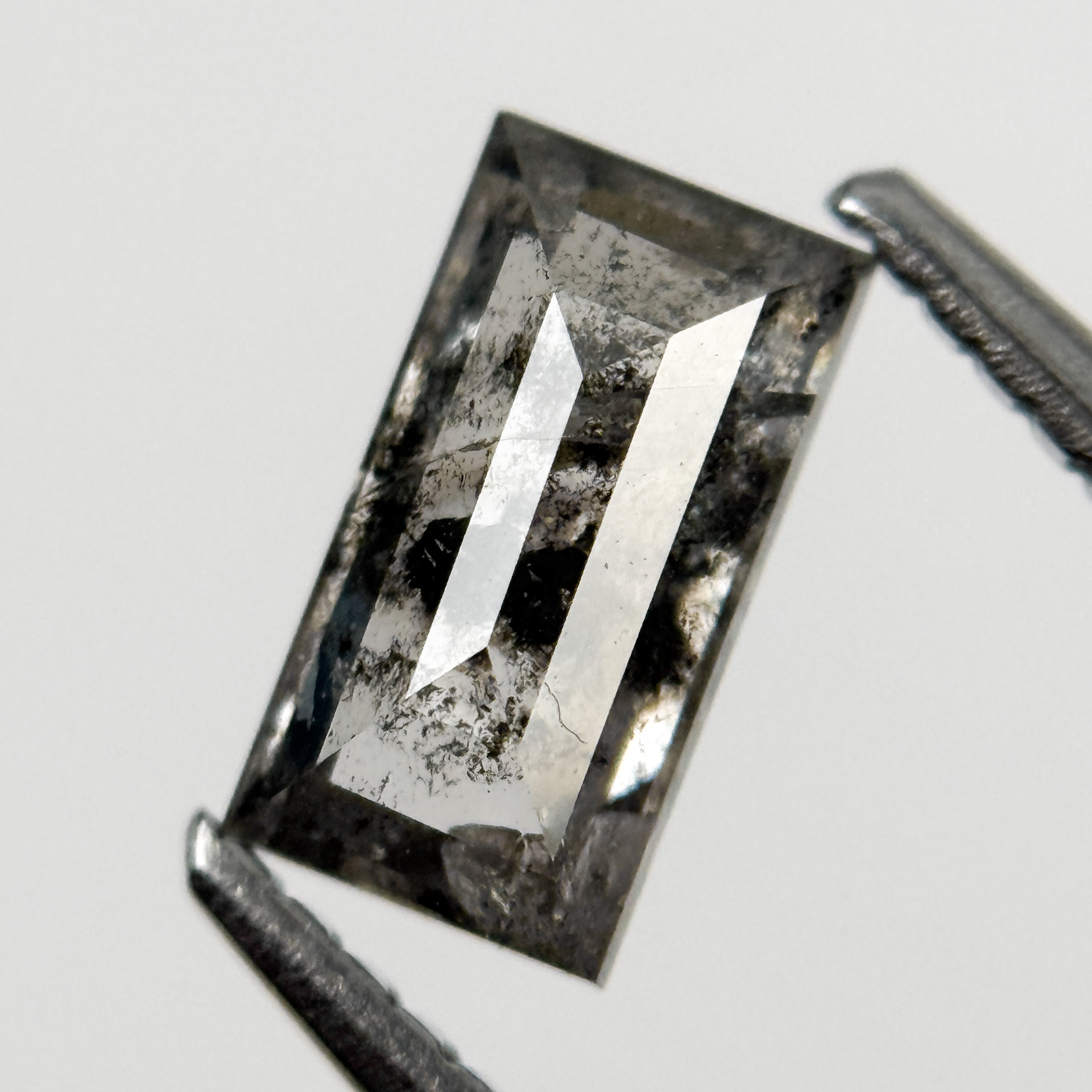 0.91 Ct Baguette Rose Cut Grey Natural Salt and Pepper Diamond