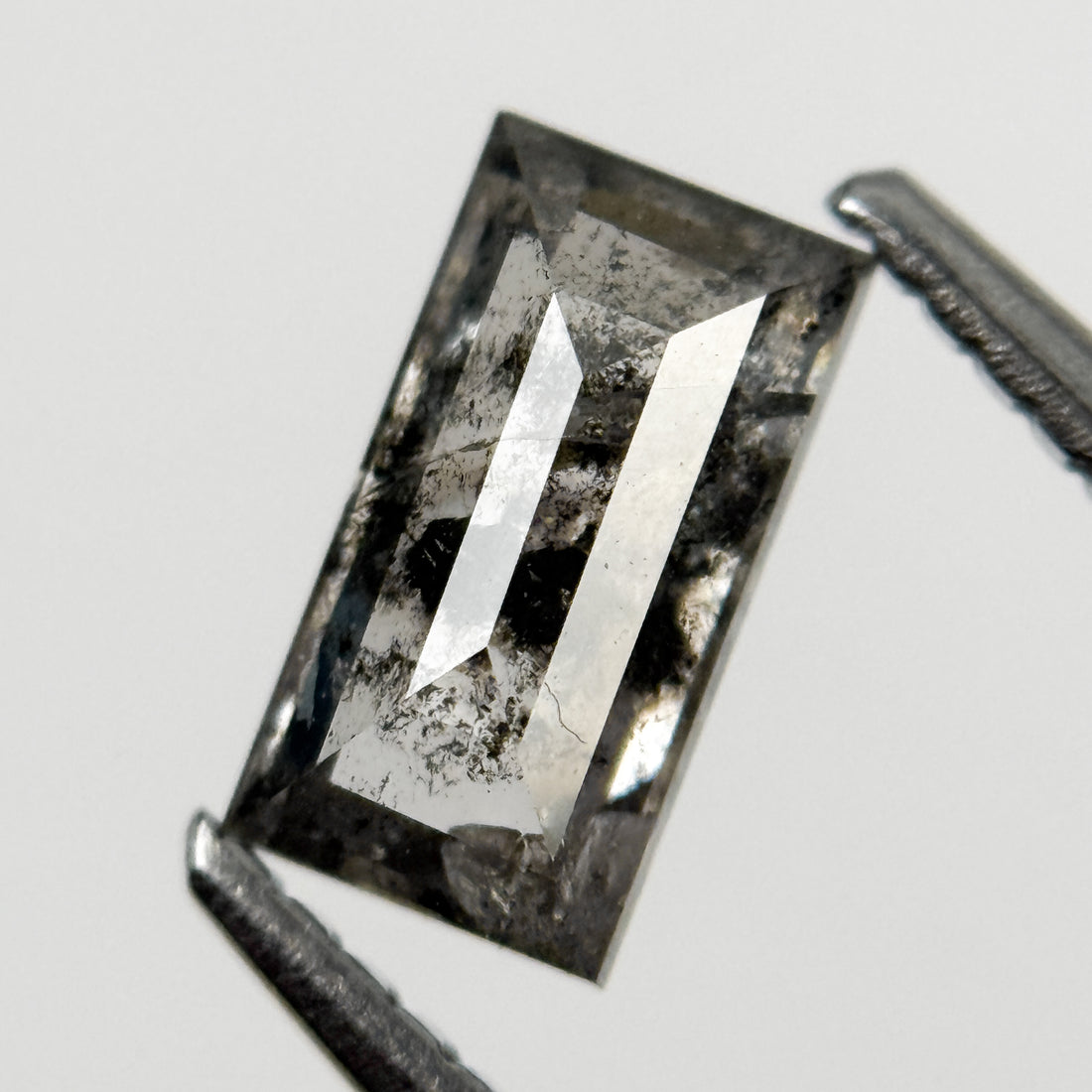 0.91 Ct Baguette Rose Cut Grey Natural Salt and Pepper Diamond