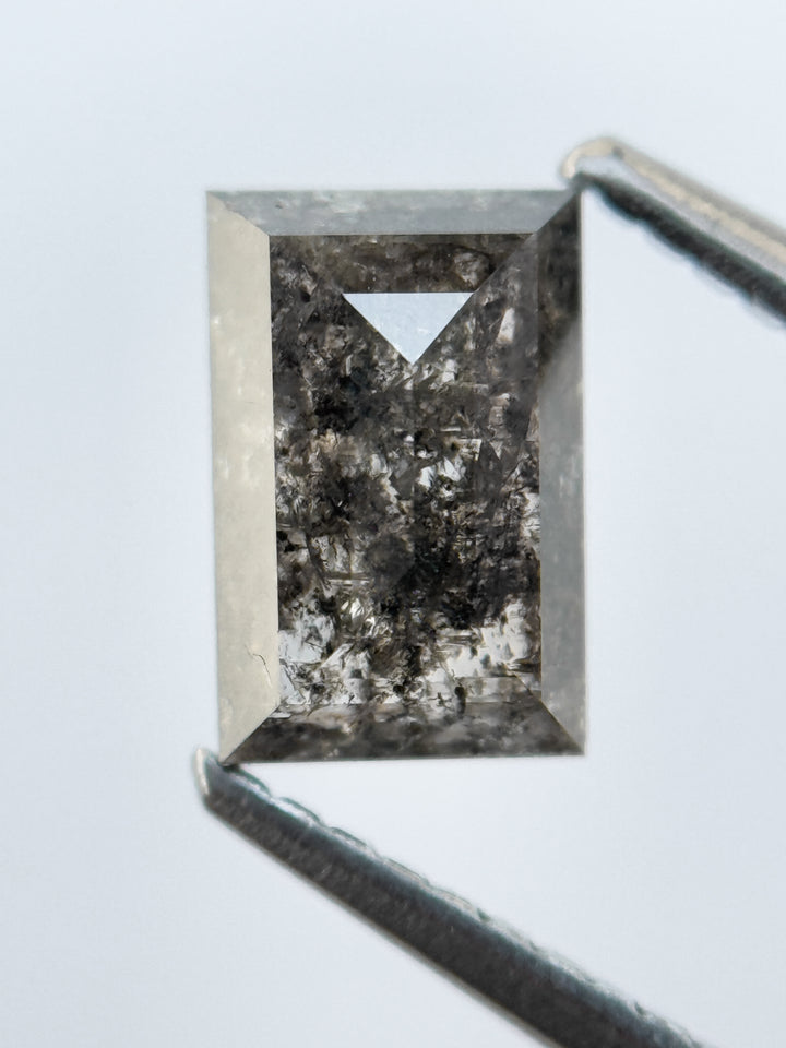1.38 Ct Baguette Rose Cut Grey Natural Salt and Pepper Diamond