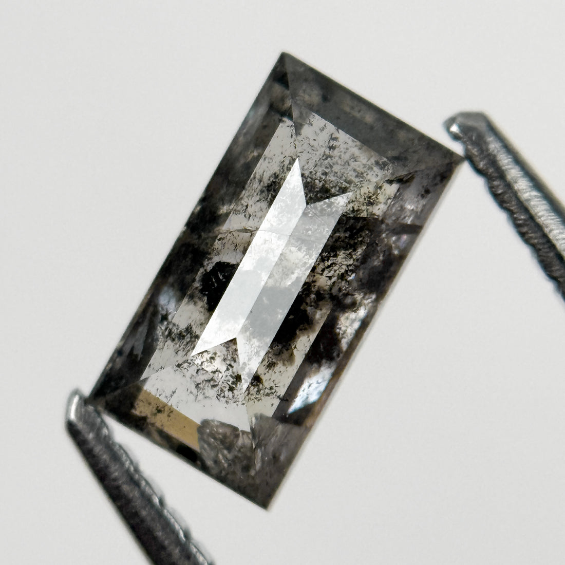 0.91 Ct Baguette Rose Cut Grey Natural Salt and Pepper Diamond