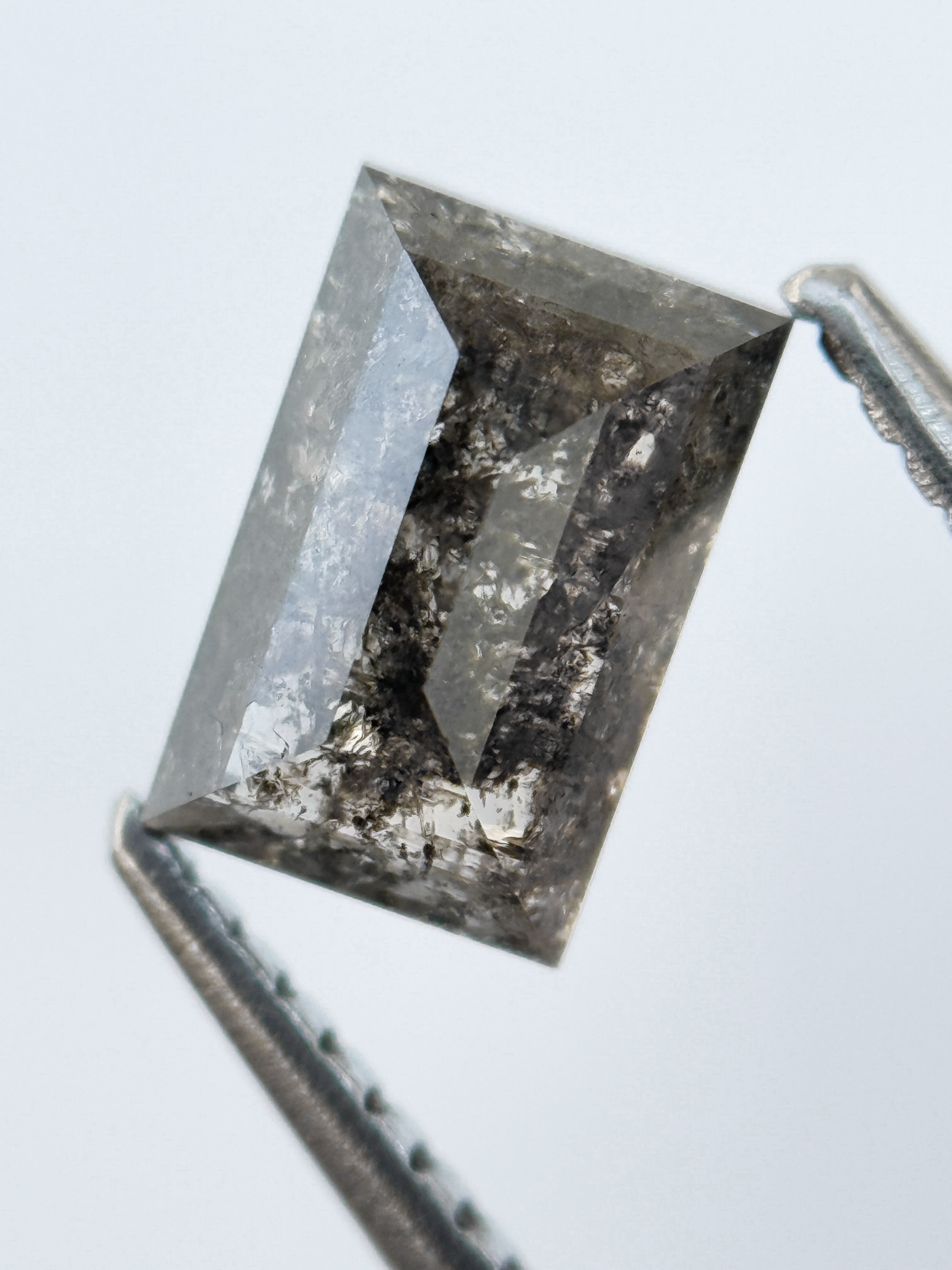 1.38 Ct Baguette Rose Cut Grey Natural Salt and Pepper Diamond